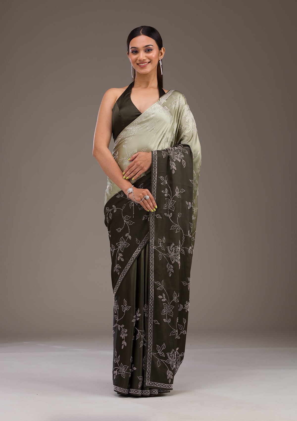Koskii Mehendi Stonework Satin Saree – Women's