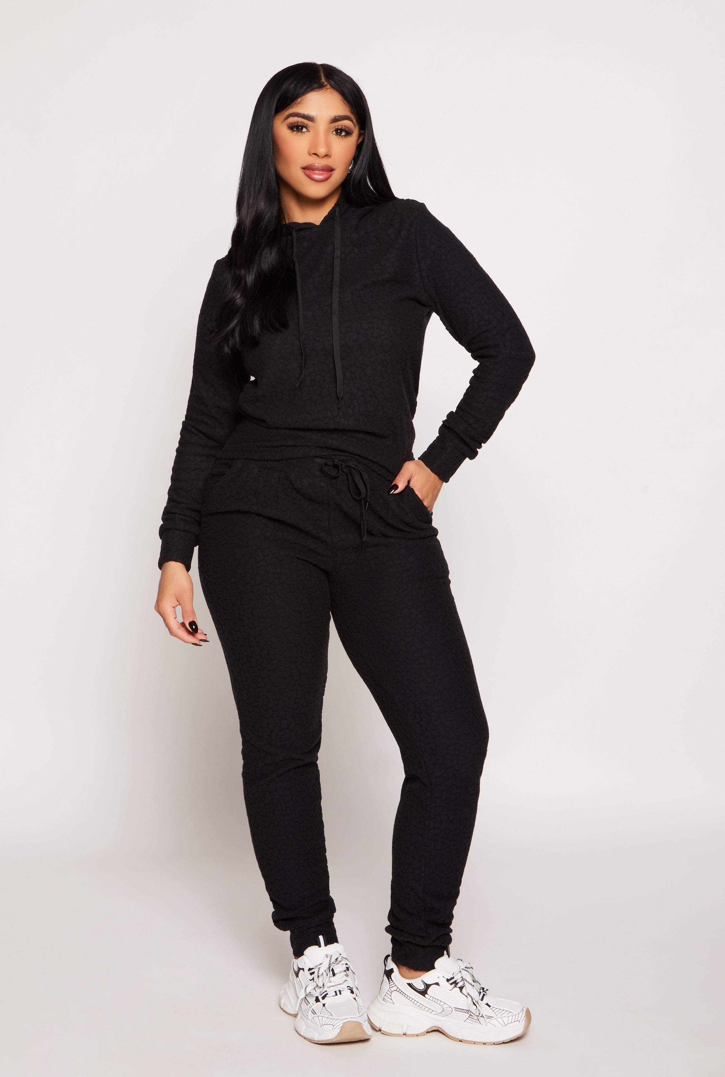 Rainbow Shops Leopard Textured Knit Joggers – Women's