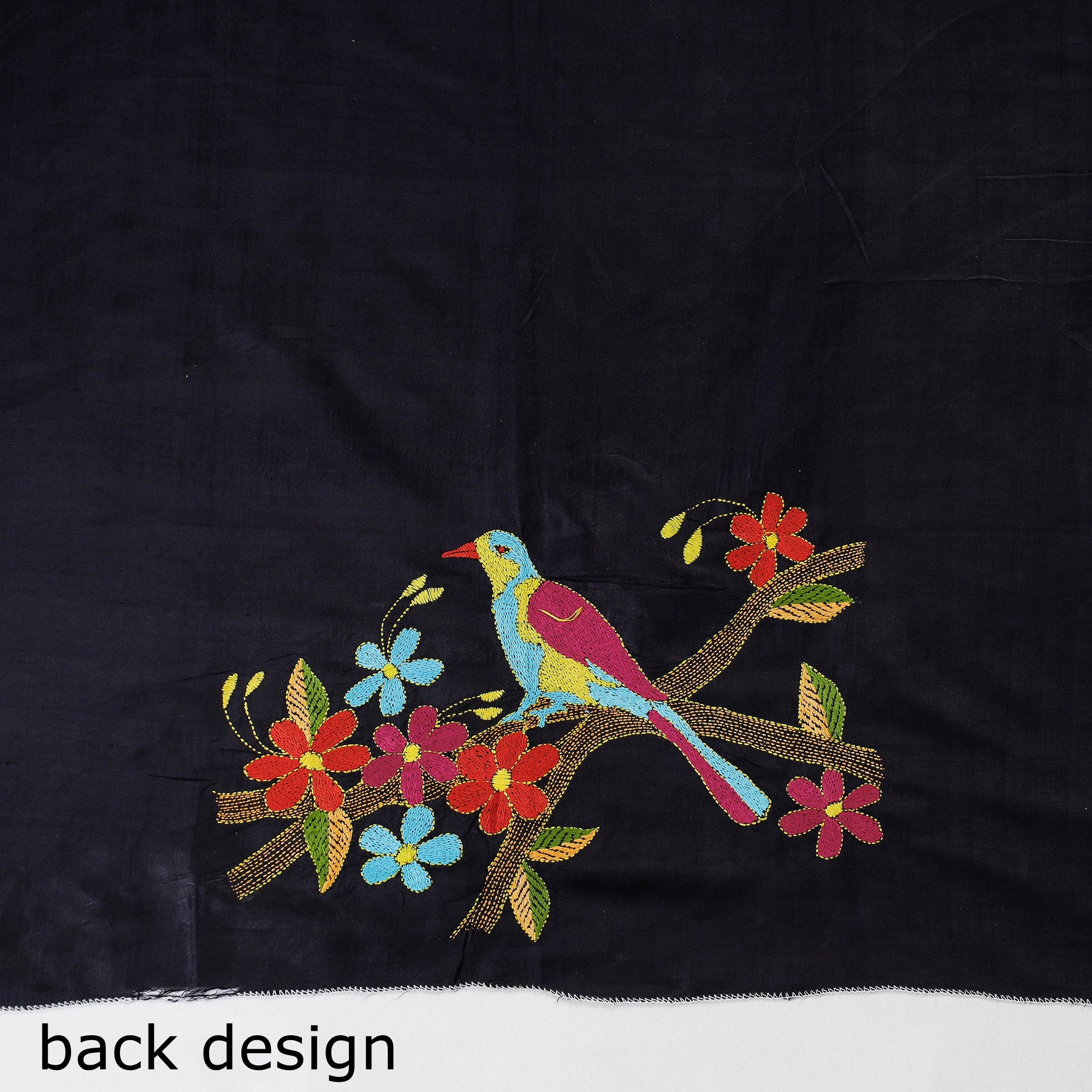 DASTKAR Black - Bengal Kantha Embroidery Bishnupuri Silk Blouse Piece - view 4