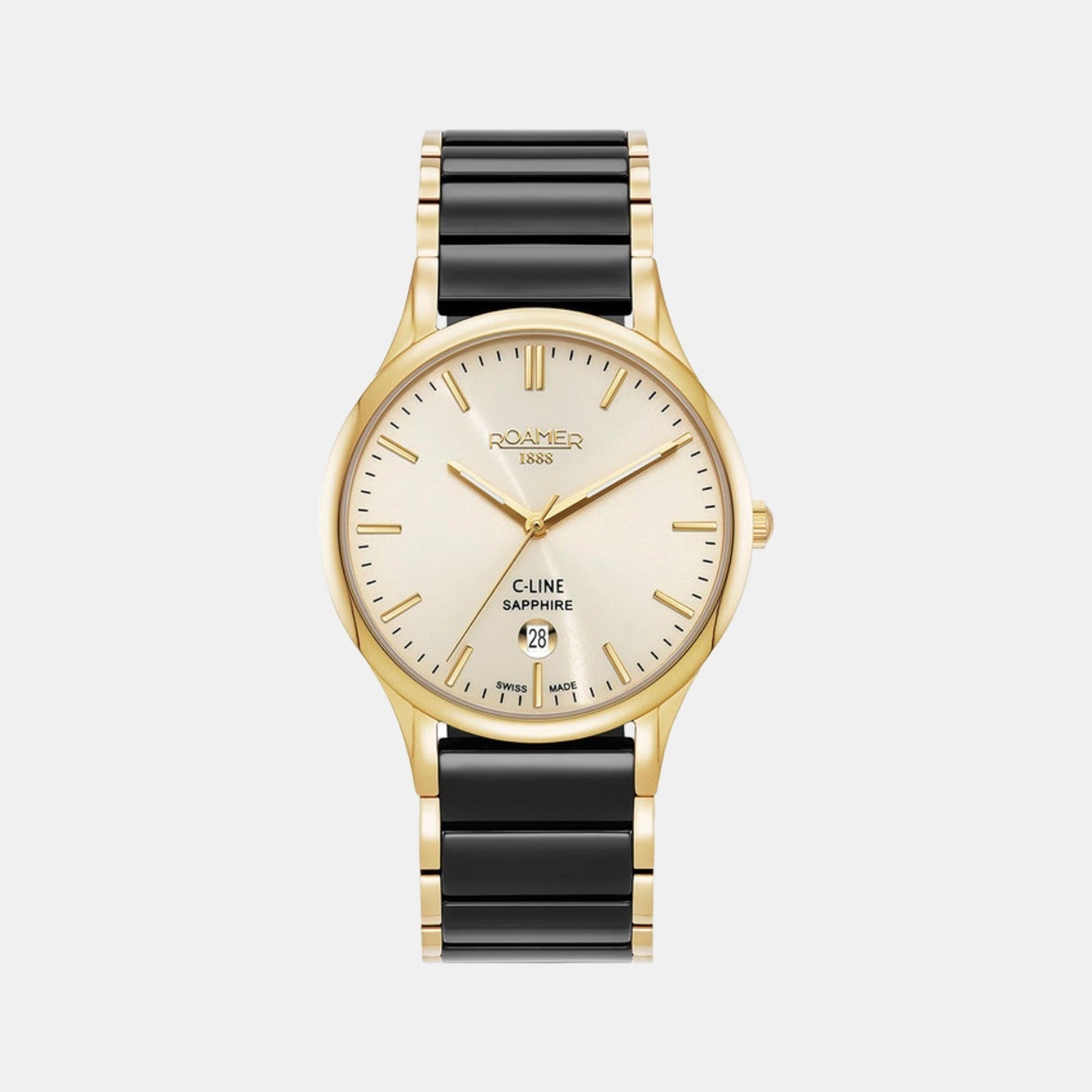 Roamer C-Line Men Quartz Cream Dial Analog Ceramic Watch 658833 48 35 61