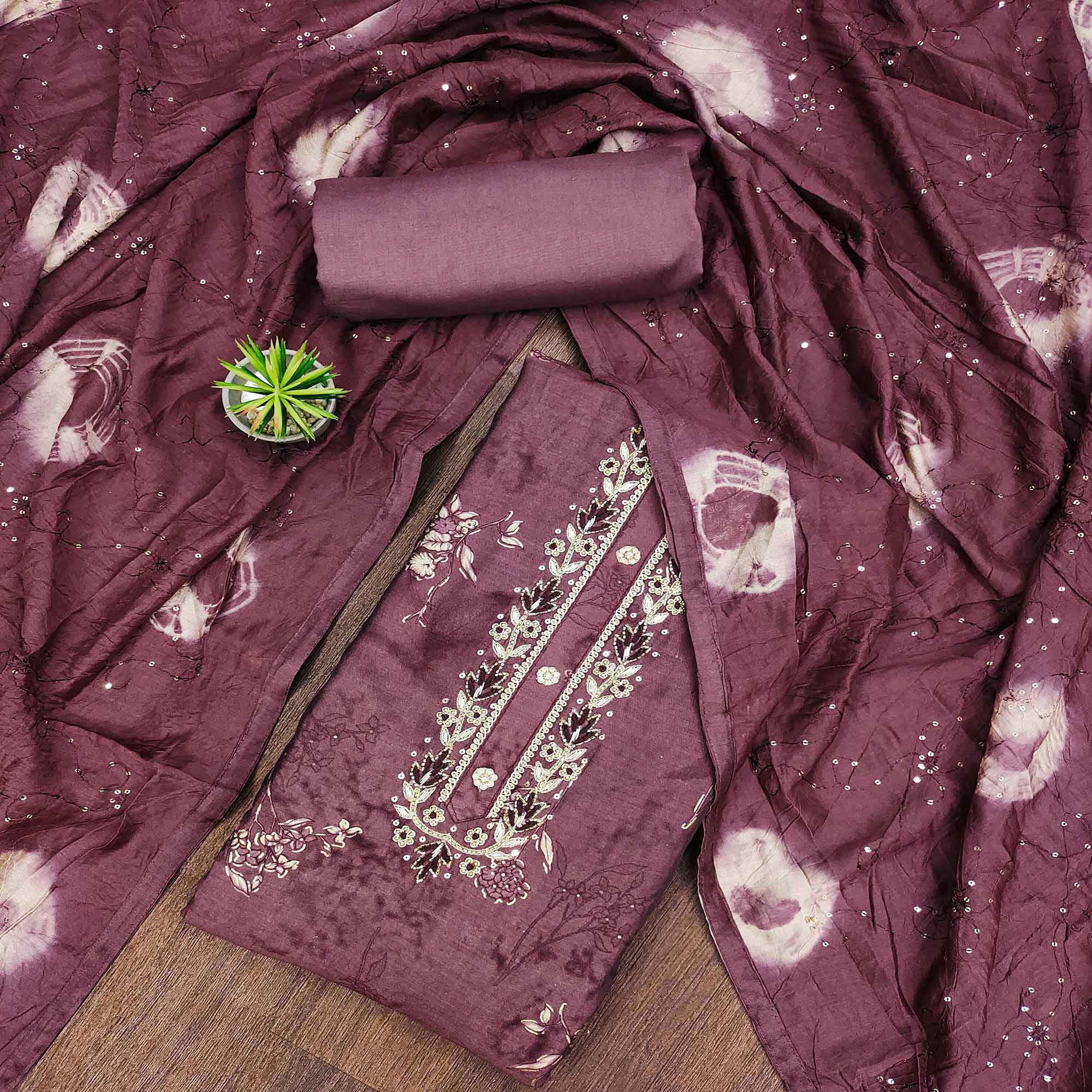Peachmode Dark Mavue Floral Printed Pure Cotton Dress Material