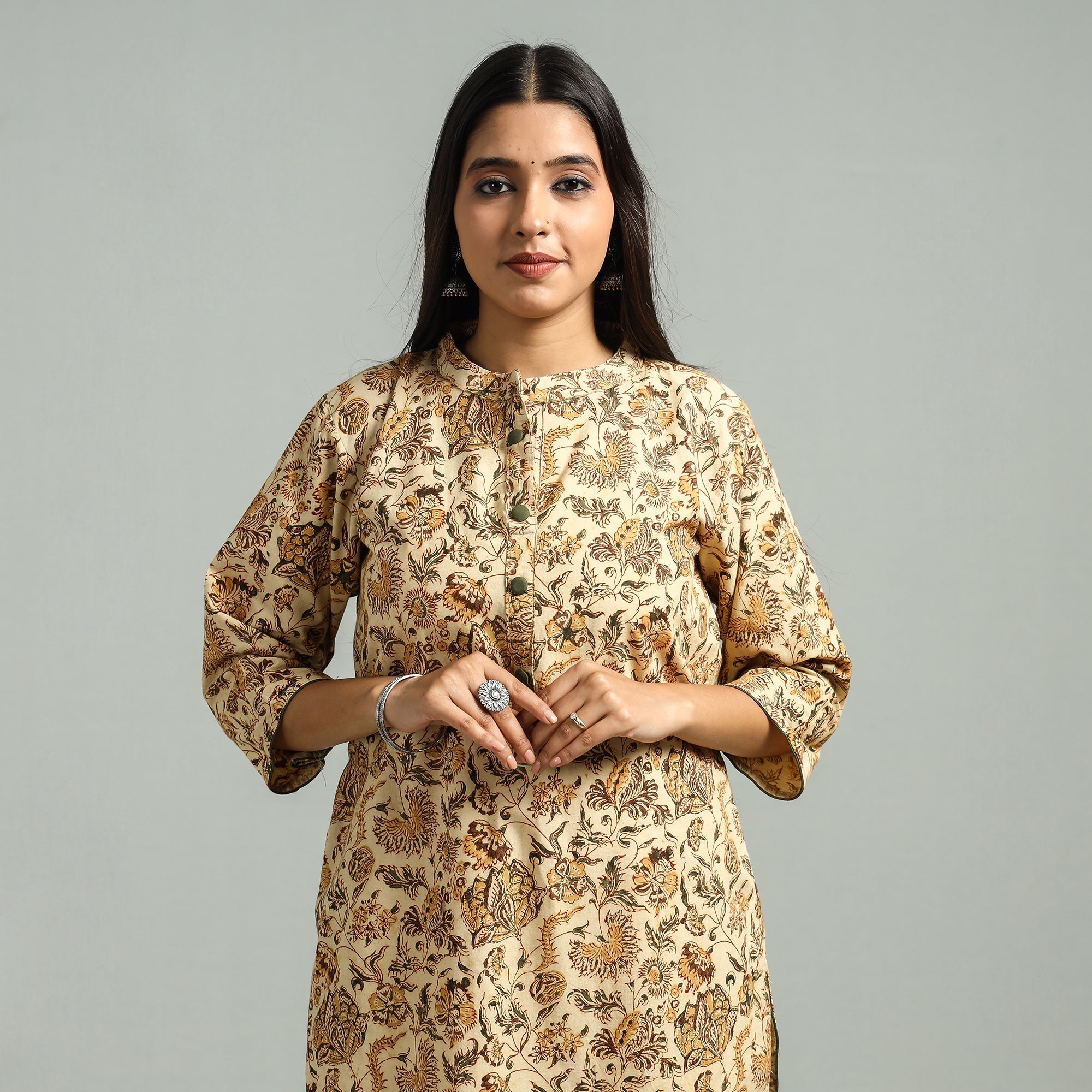 ITOKRI CASUALS Beige - Pedana Kalamkari Hand Block Printed Cotton Straight Kurta 58