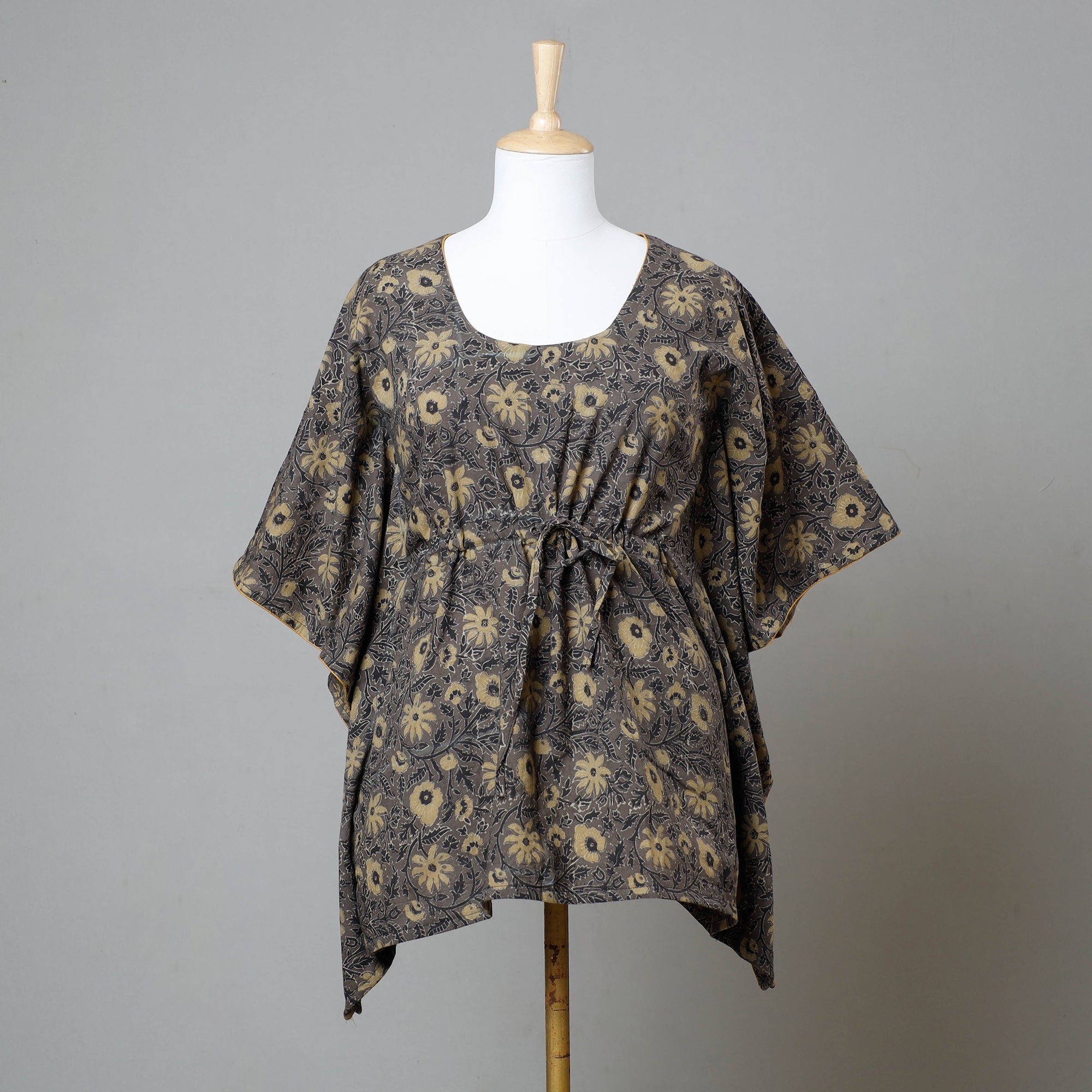 ITOKRI CASUALS Brown - Ajrakh Block Printed Cotton Kaftan with Tie-Up Waist (Short)