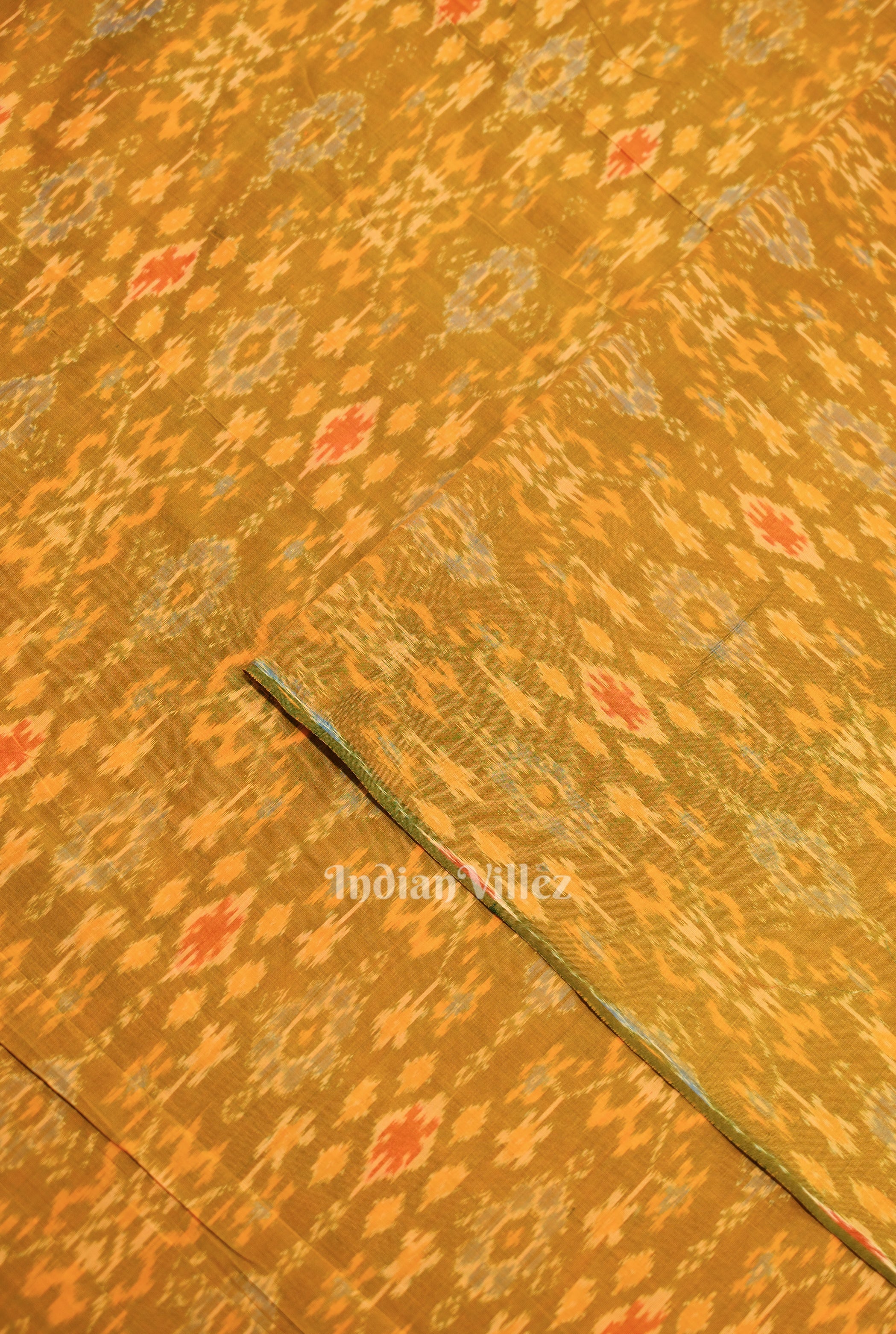IndianVillèz Mustard Yellow Pochampally Ikat Silk & Cotton (Sico) Fabric - view 2