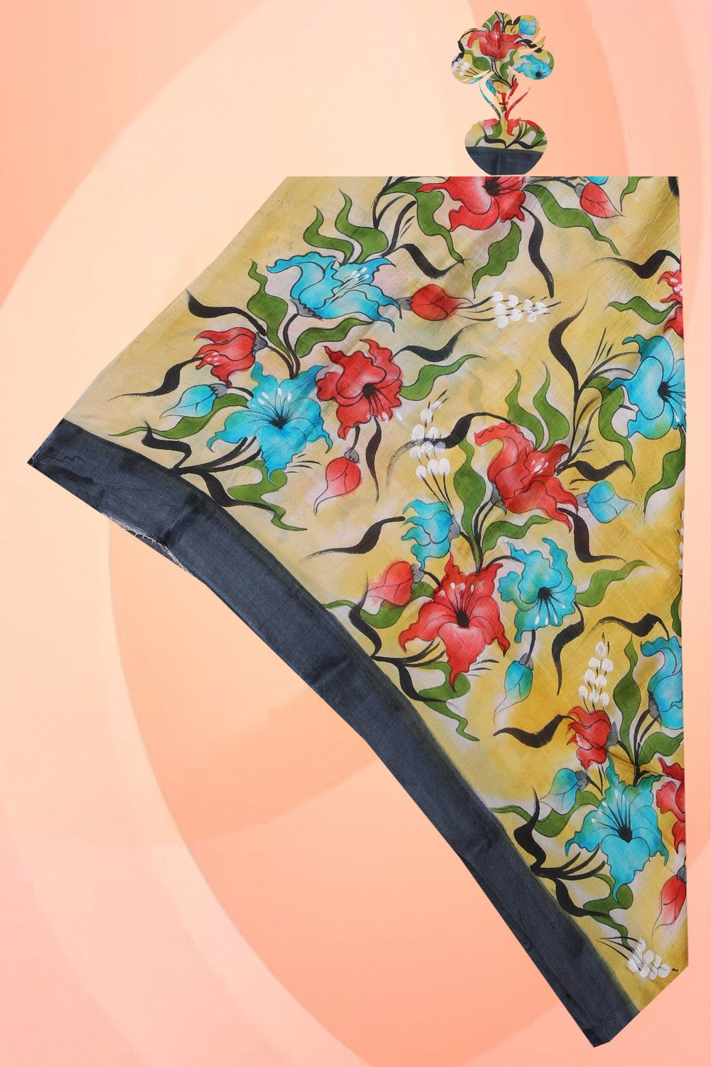 Kalanjali Hand-Painted Tussar Silk Dupatta