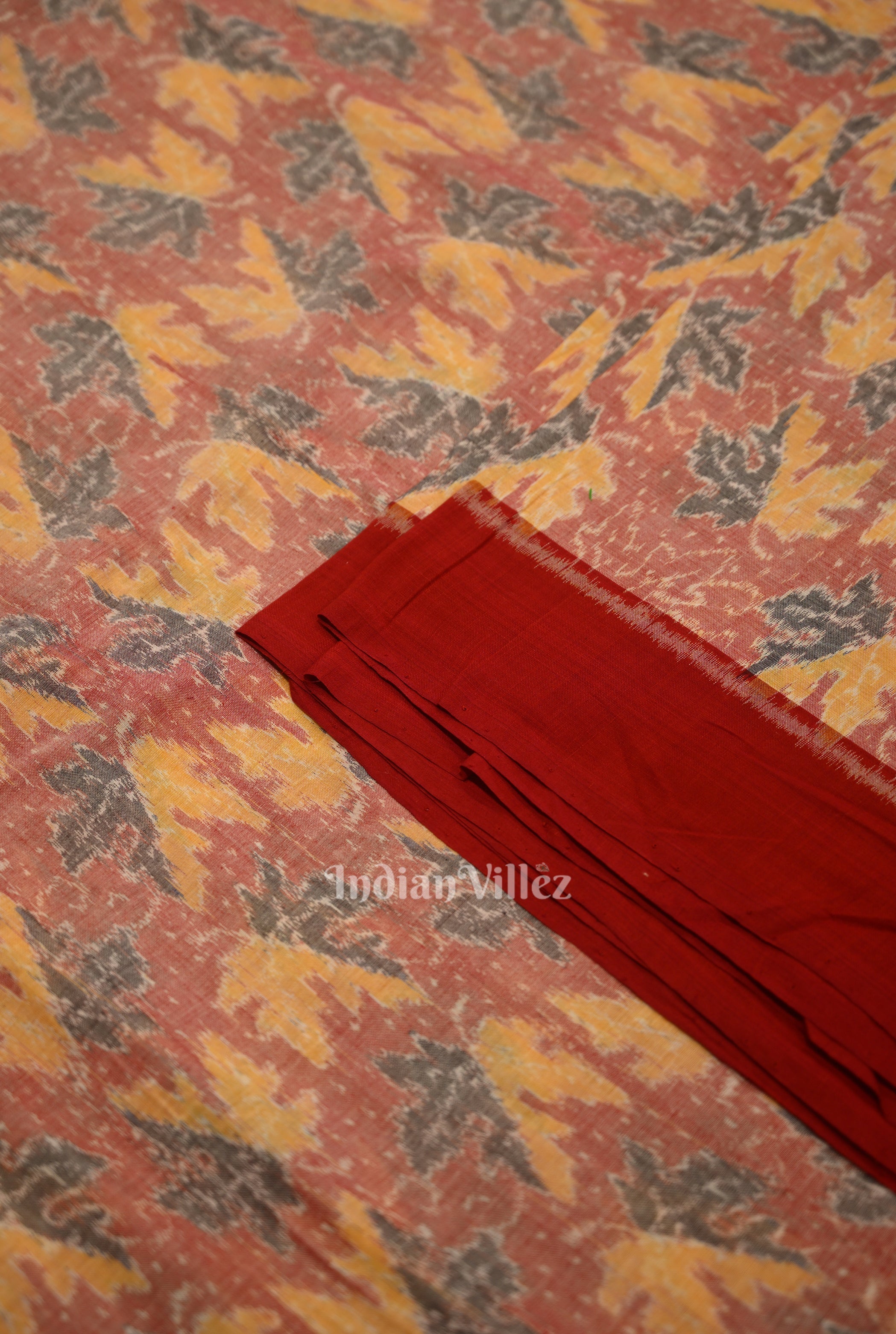 IndianVillèz Peach Red Sambalpuri Ikat Cotton Fabric - view 2