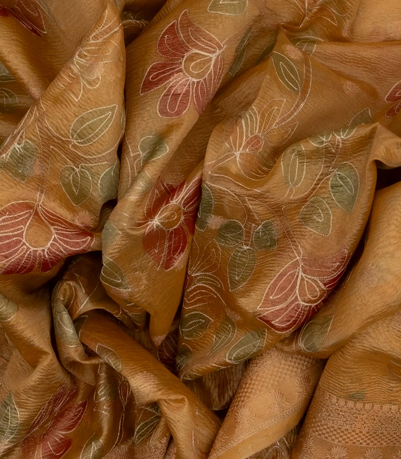 RmKV Beige Woven Banarasi Crushed Tissue Saree With Embroidery - view 3