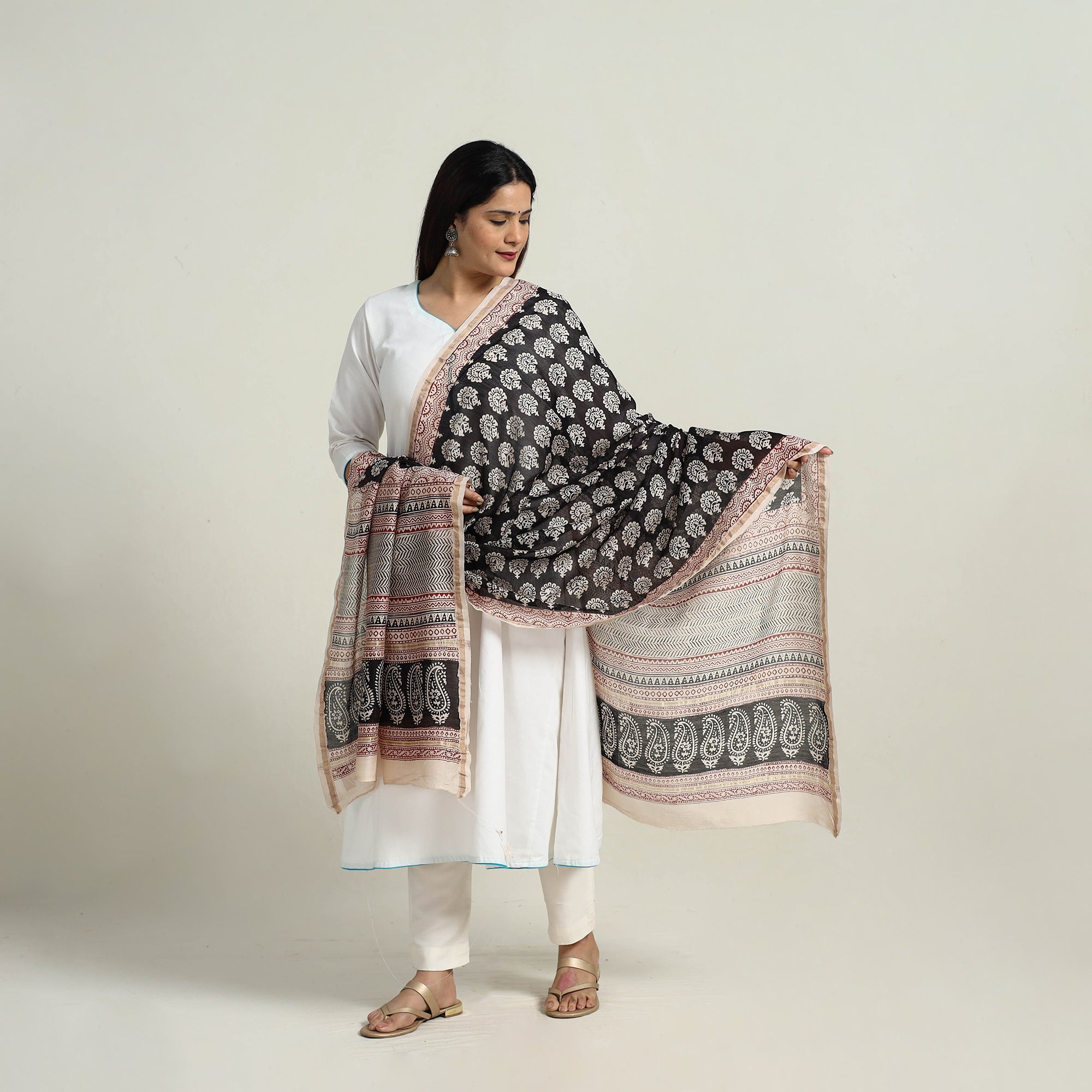 BAGH PRINTS BY MOHAMMED RAFIK KHATRI Black - Natural Dyed Hand Block Print Chanderi Silk Bagh Dupatta 14 - view 2