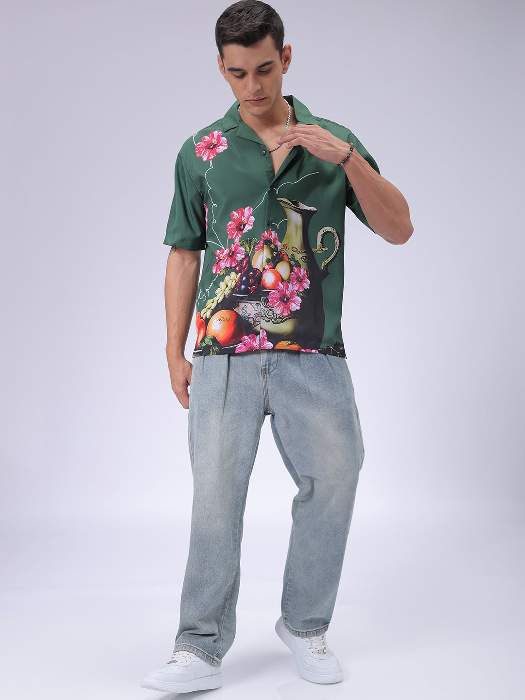 The Indian Garage Co Men's Green Oversized Fit Graphic Shirt - view 2