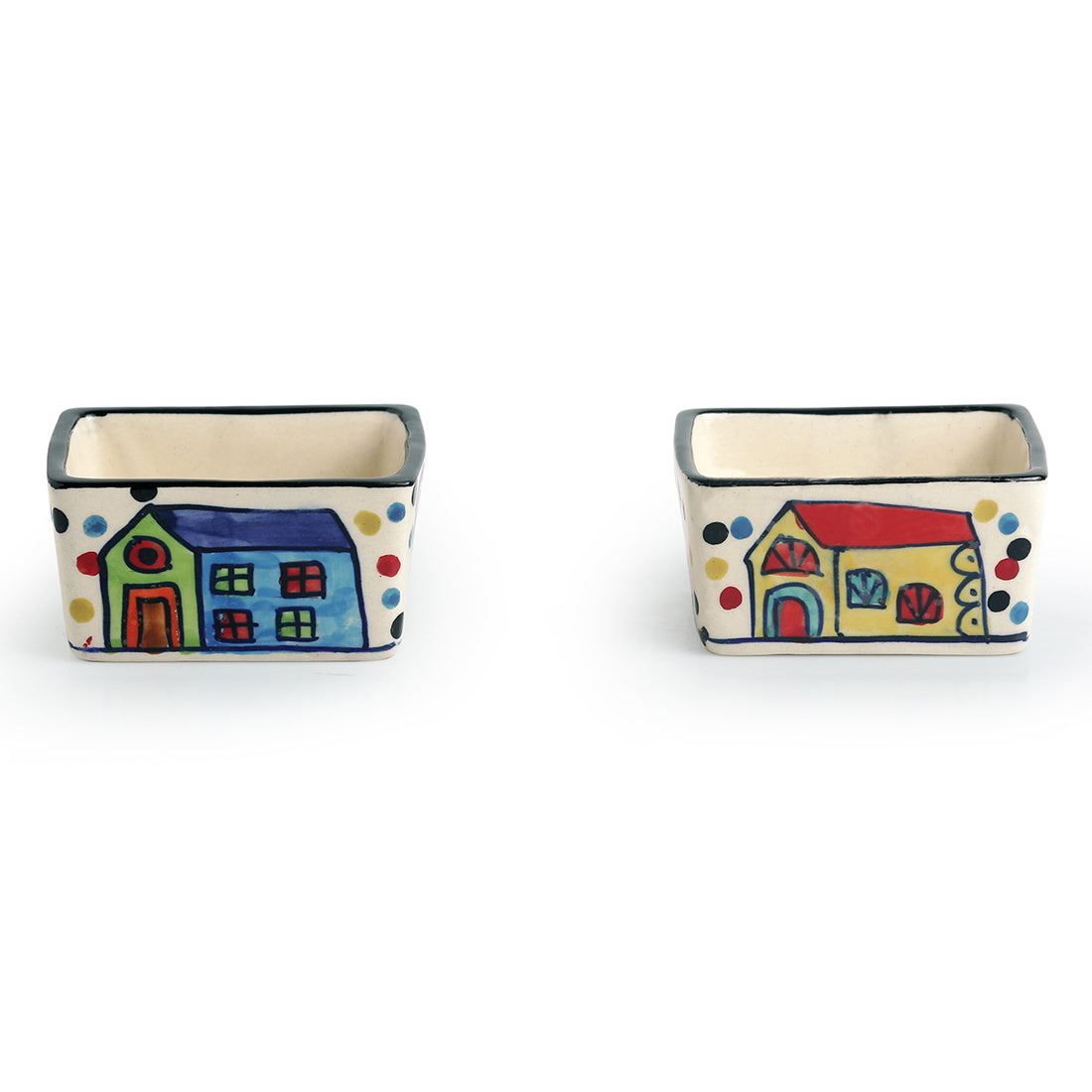 EXCLUSIVELANE 'Two Dips Of Hut' Handpainted Ceramic Chutney & Pickle Bowls (Set Of 2) - view 3