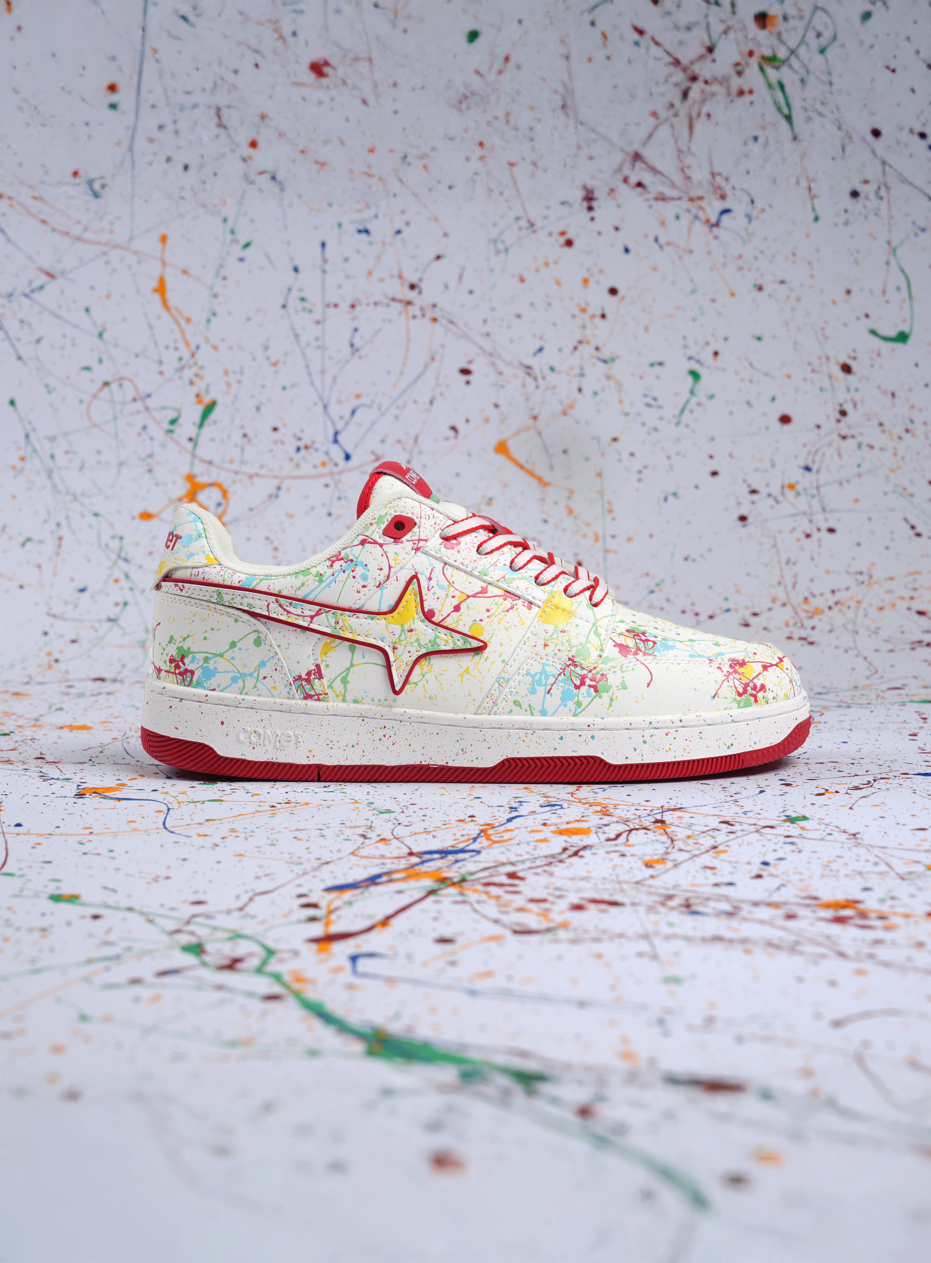 White splatter sandals, slides – wearcomet Splatter – White Splatter