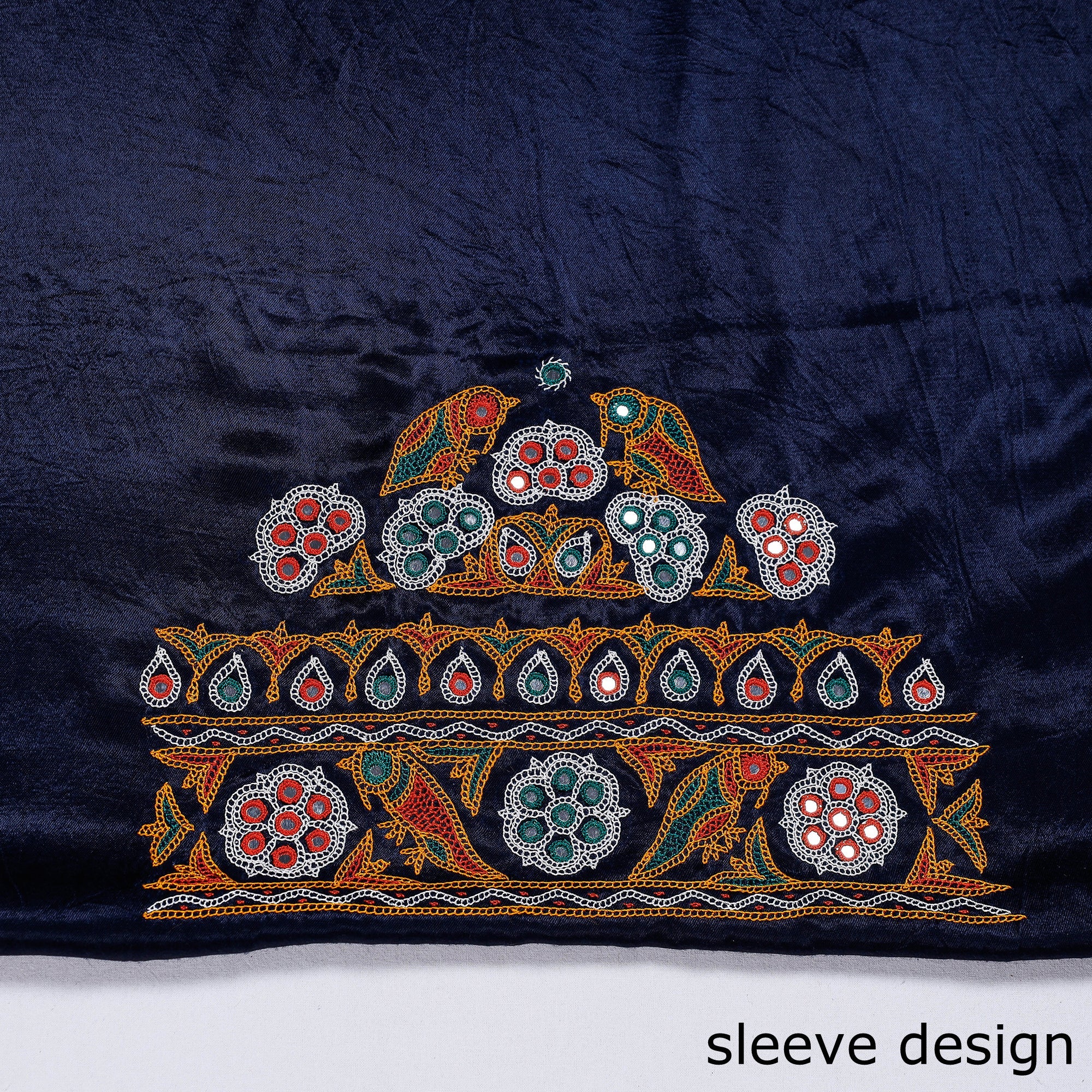 KACHCHH JI CHHAAP Blue - Ahir Hand Embroidery Kutch Mirror Work Mashru Silk Blouse Piece - view 4
