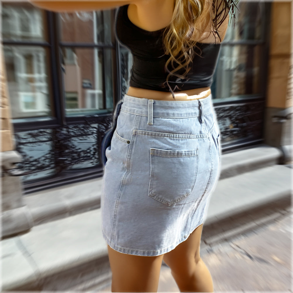 IZF Overlap Denim Short Skirt – Blue - view 4