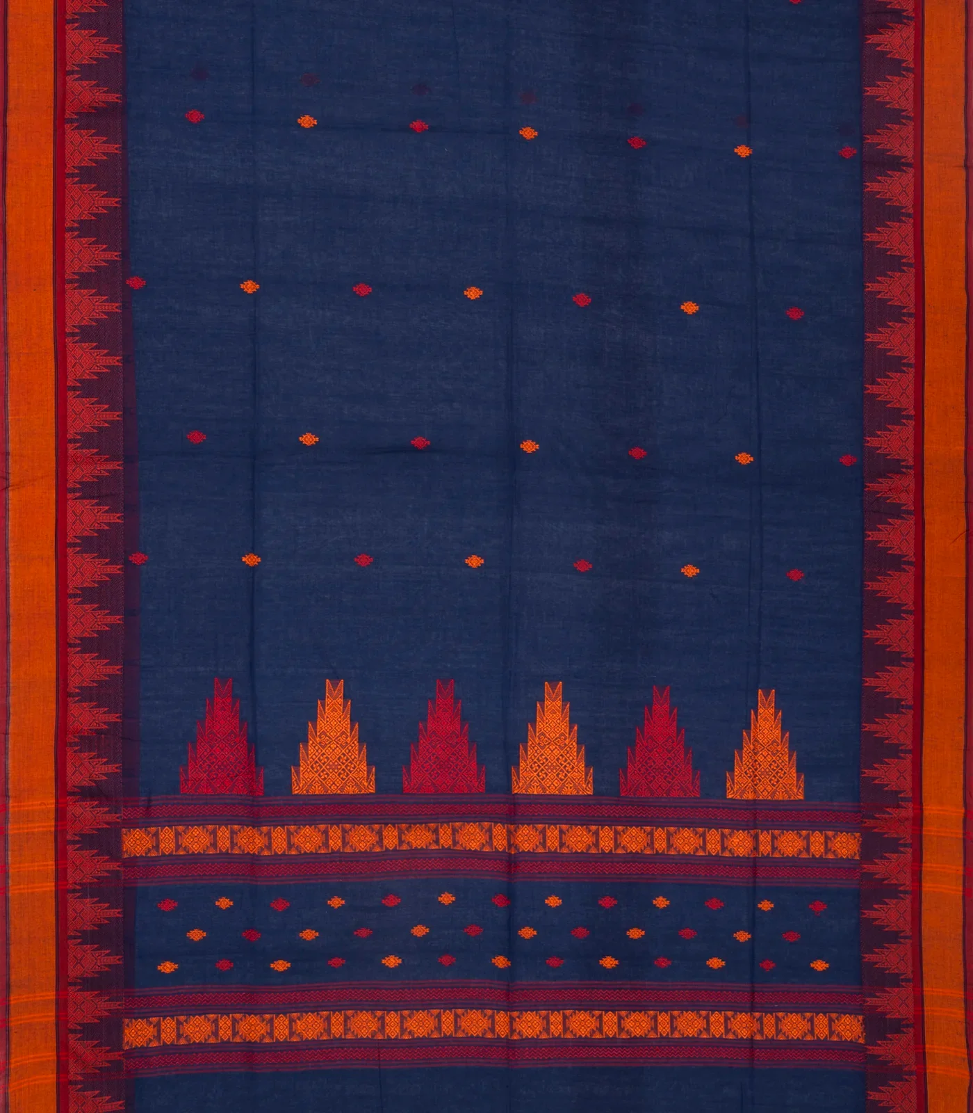 RmKV Navy Blue Handloom Bengal Cotton Saree With Temple Border - view 2