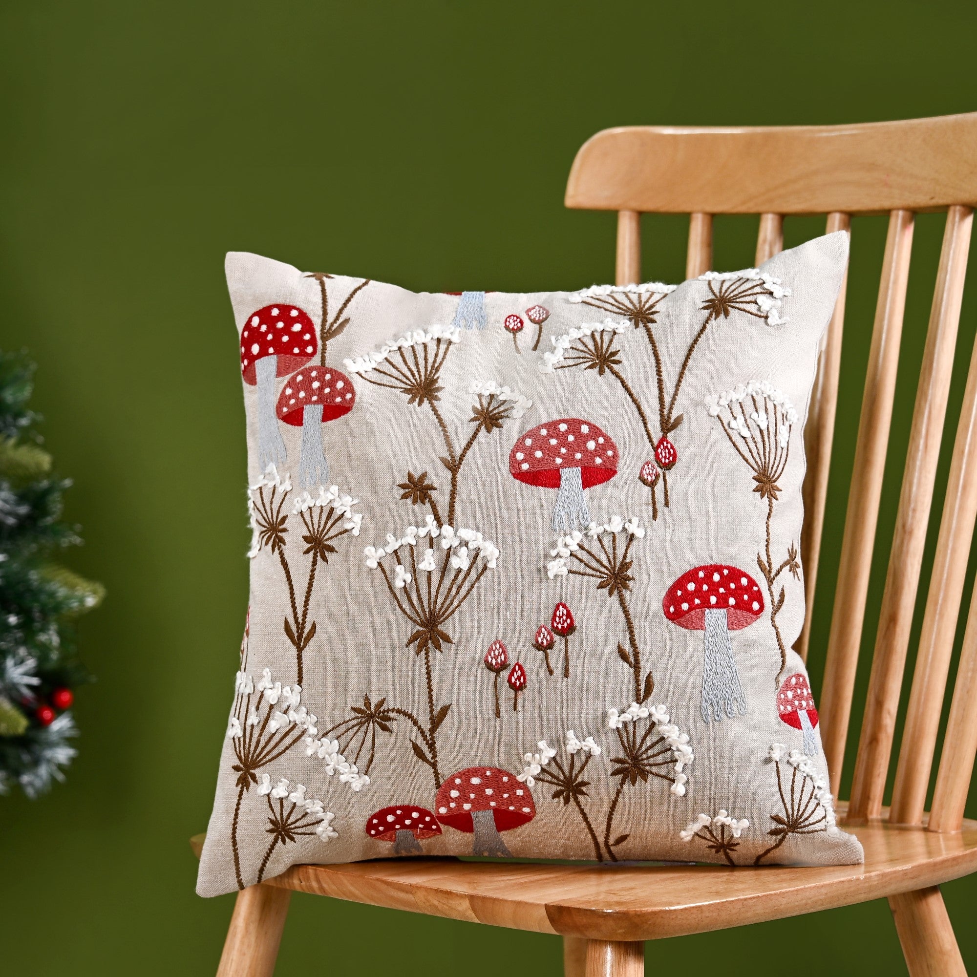 Nestasia Mushrooms And Dandelions Cotton Cushion Cover 40x40cm