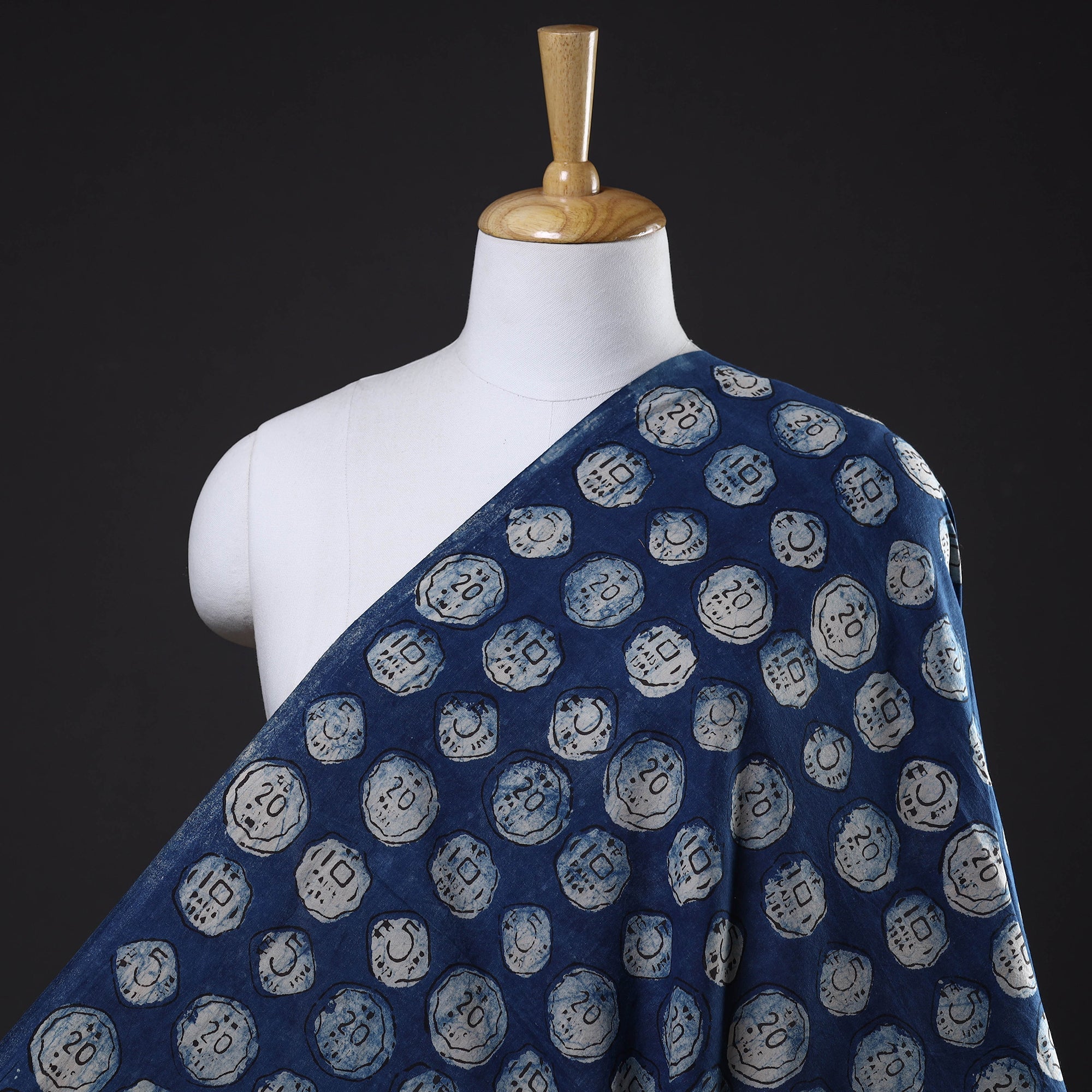 BINDAAS UNLIMITED Blue - Bindaas Block Printed Cotton Natural Dyed Fabric 07