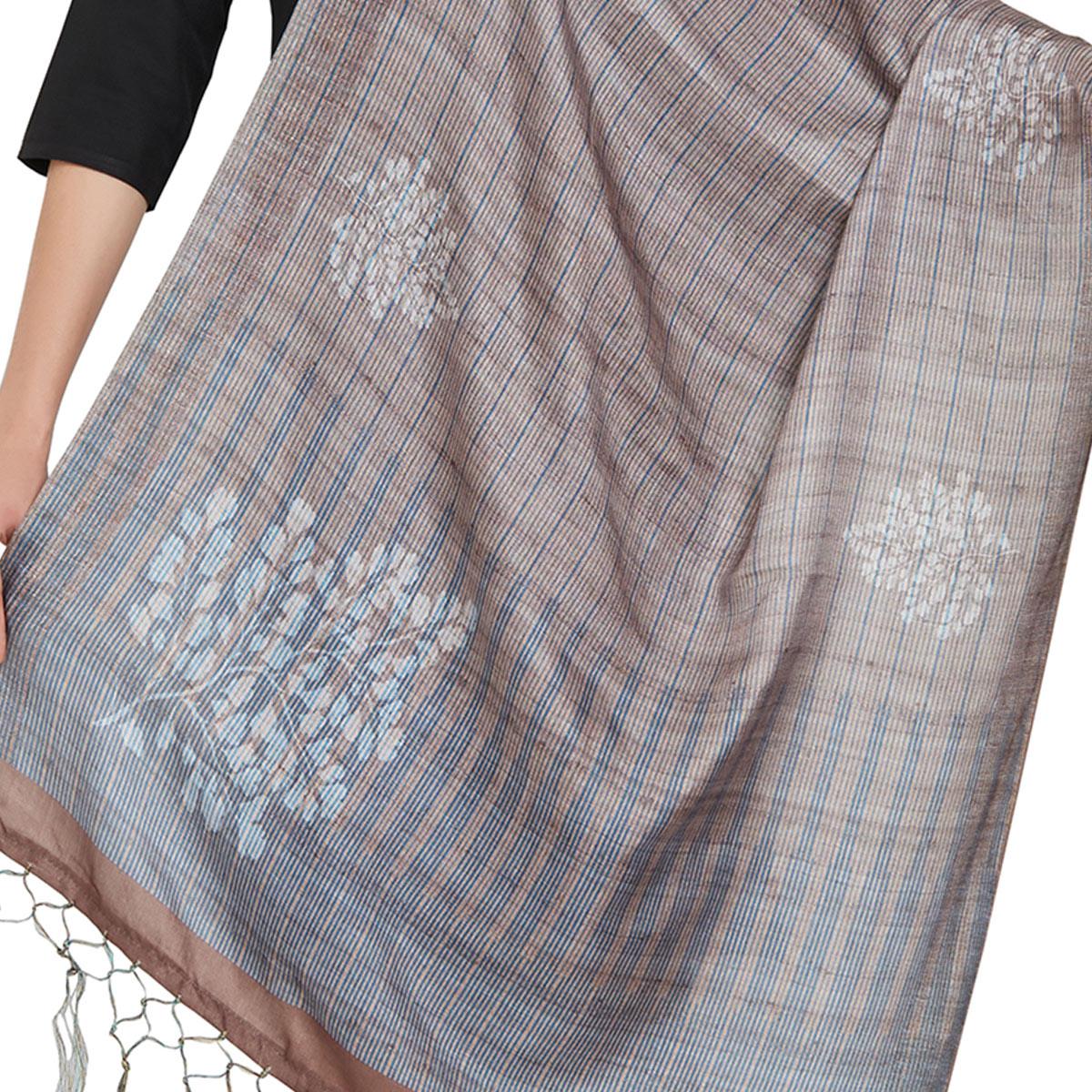 Peachmode Seller Flattering Gray Colored Casual Printed Pashmina Silk Dupatta - view 2