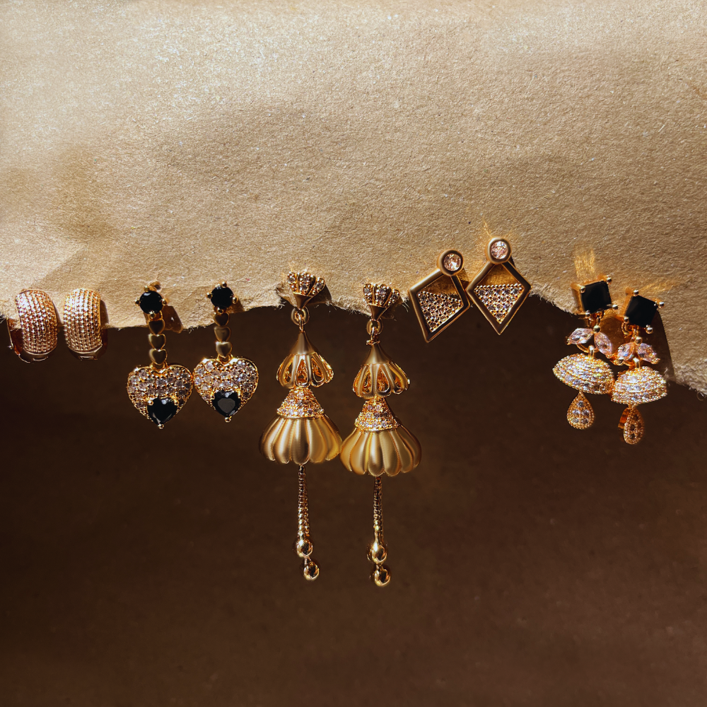Branta Set of 5 Minimal Jhumkas and Elegant Earrings