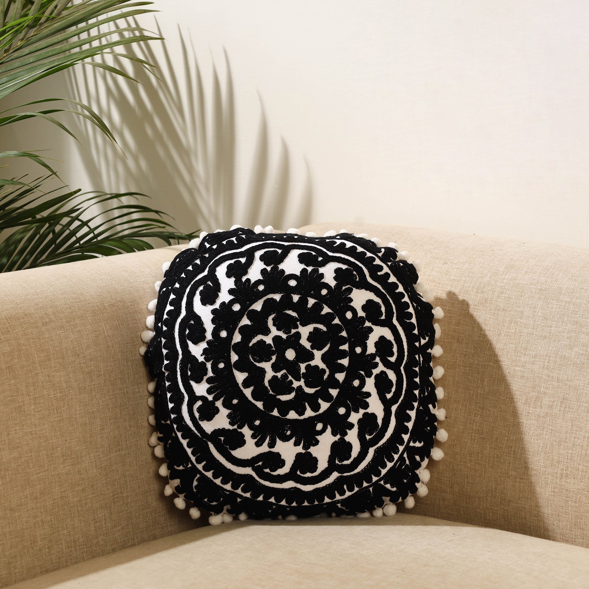 HAVELI CHRONICLES Black - Suzani Embroidery Cushion Cover (16 x 16 in) 02