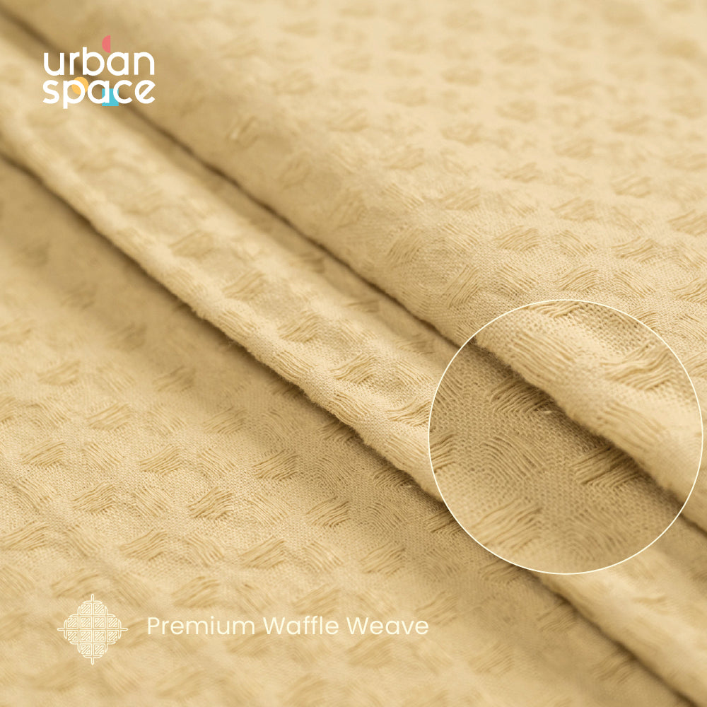 Urban Space -Home Furnishing Store 100% Cotton Waffle weave Curtains, 60-65% Room Darkening Curtain - Pack of 2 - Beige - view 2