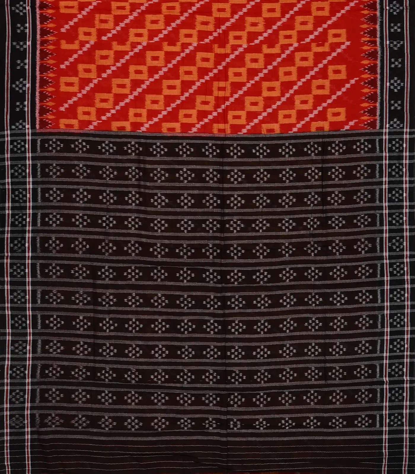RmKV Red Handloom Orissa Cotton Saree With Tie & Dye Square Motifs - view 2