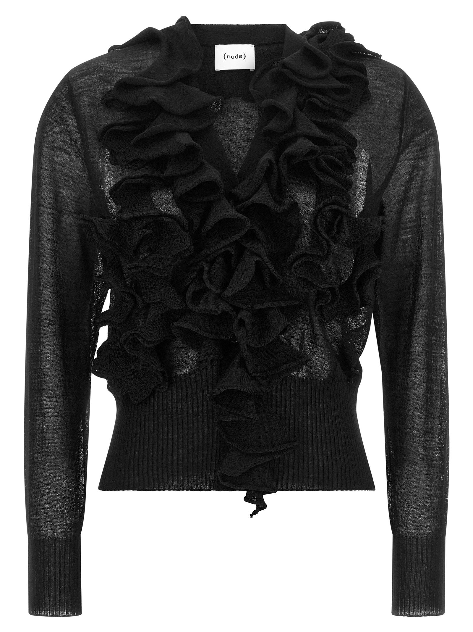 Nude Ruffle Cardigan – 78% wool, 22% polyamide