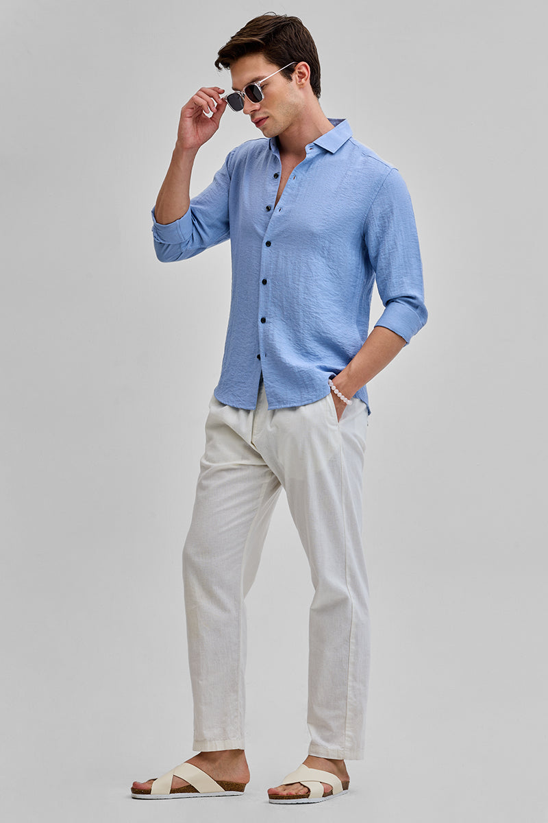 SNITCH Blue Textured Linen Blend Shirt - view 3