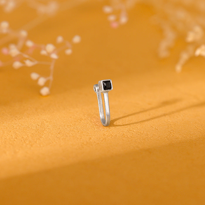 GIVA Jewellery Oxidised Silver Black Square Nose Pin (Clip On)