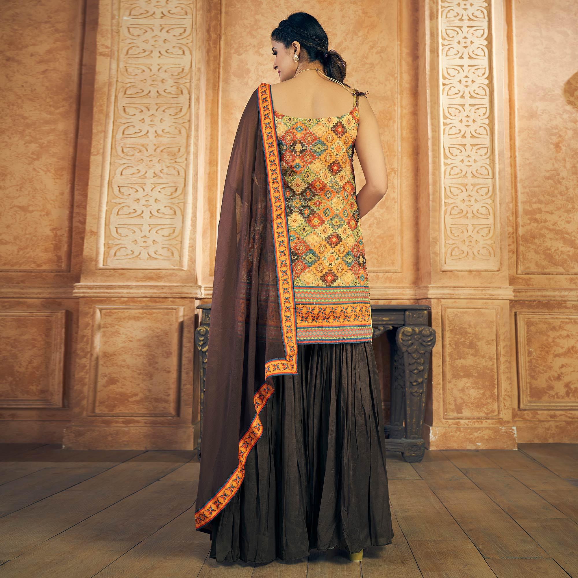 Peachmode Multicolor Embroidered Chiffon Sharara Suit - view 2