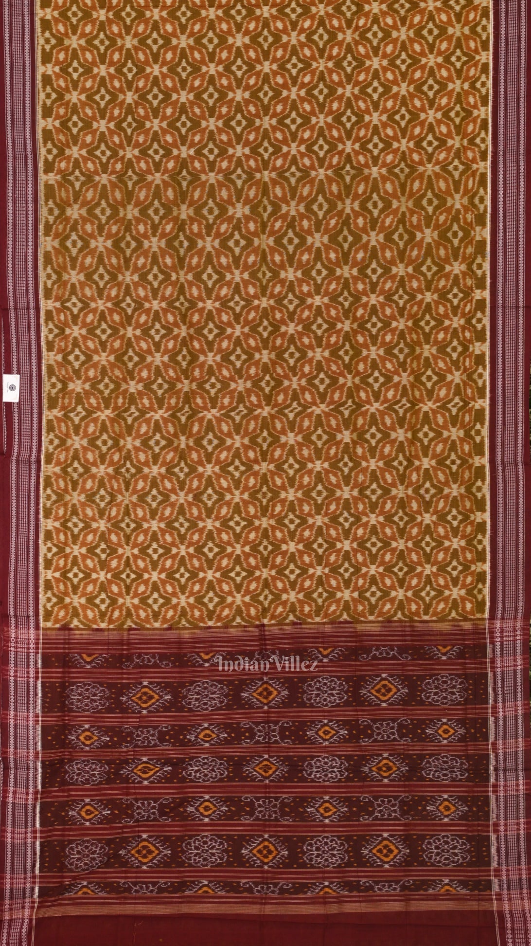 IndianVillèz Mehendi green Maroon Odisha Ikat Sambalpuri Pure Cotton Saree