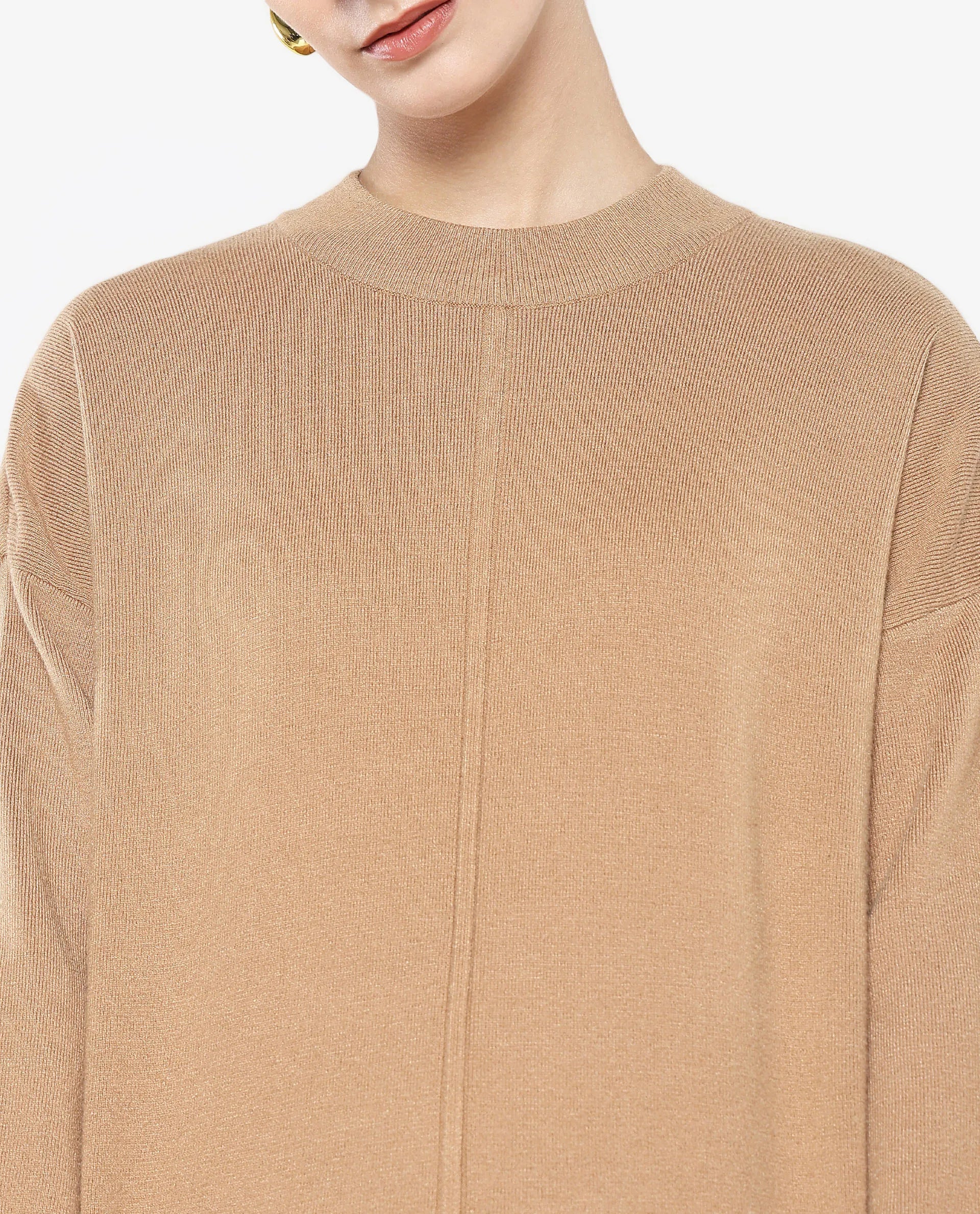 Rareism Women Omerli T Beige Oversized Fit Plain Sweater - view 2
