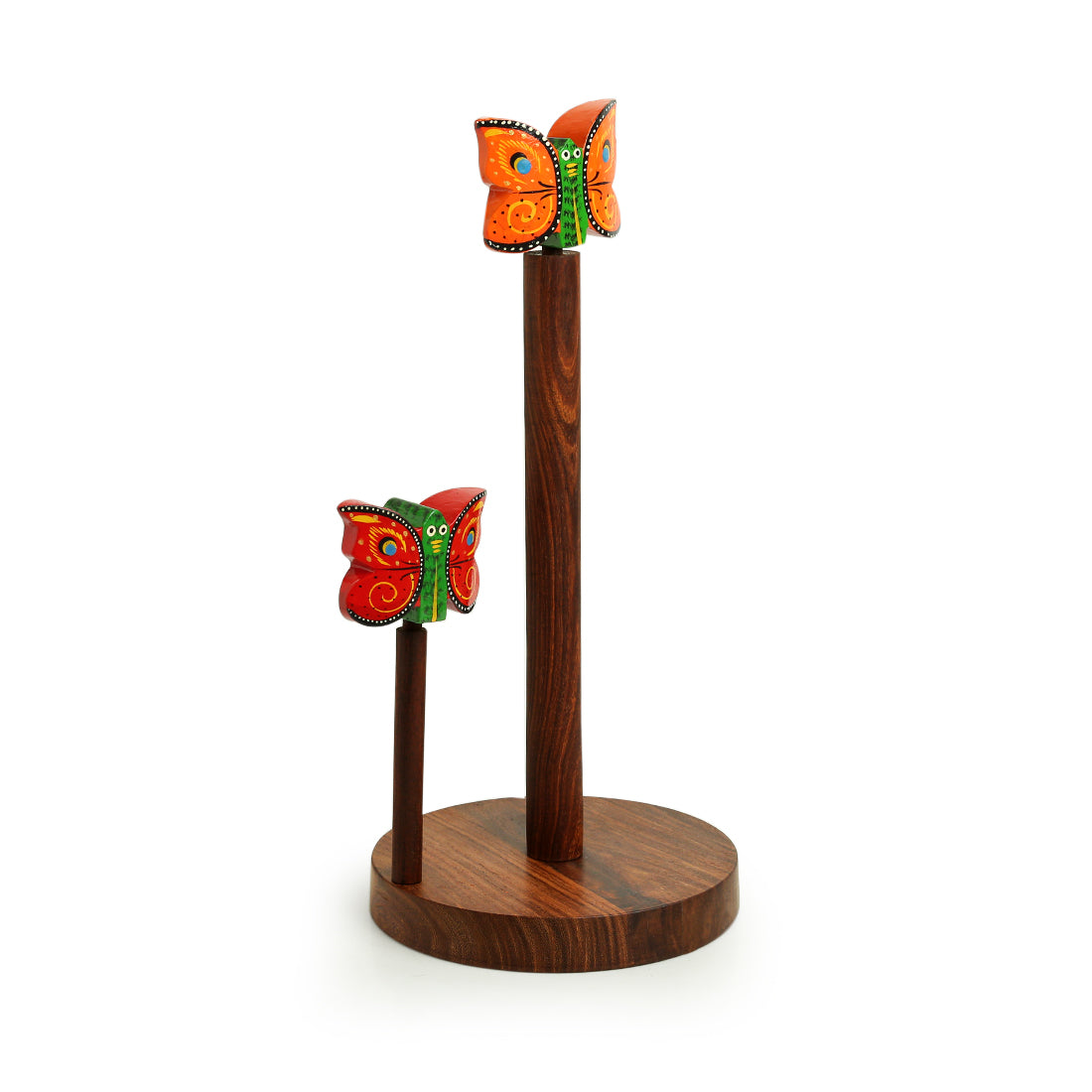 EXCLUSIVELANE Brown - 'Vibrant Flutter' Handcrafted Kitchen Tissue Roll Holder In Sheesham Wood - view 3