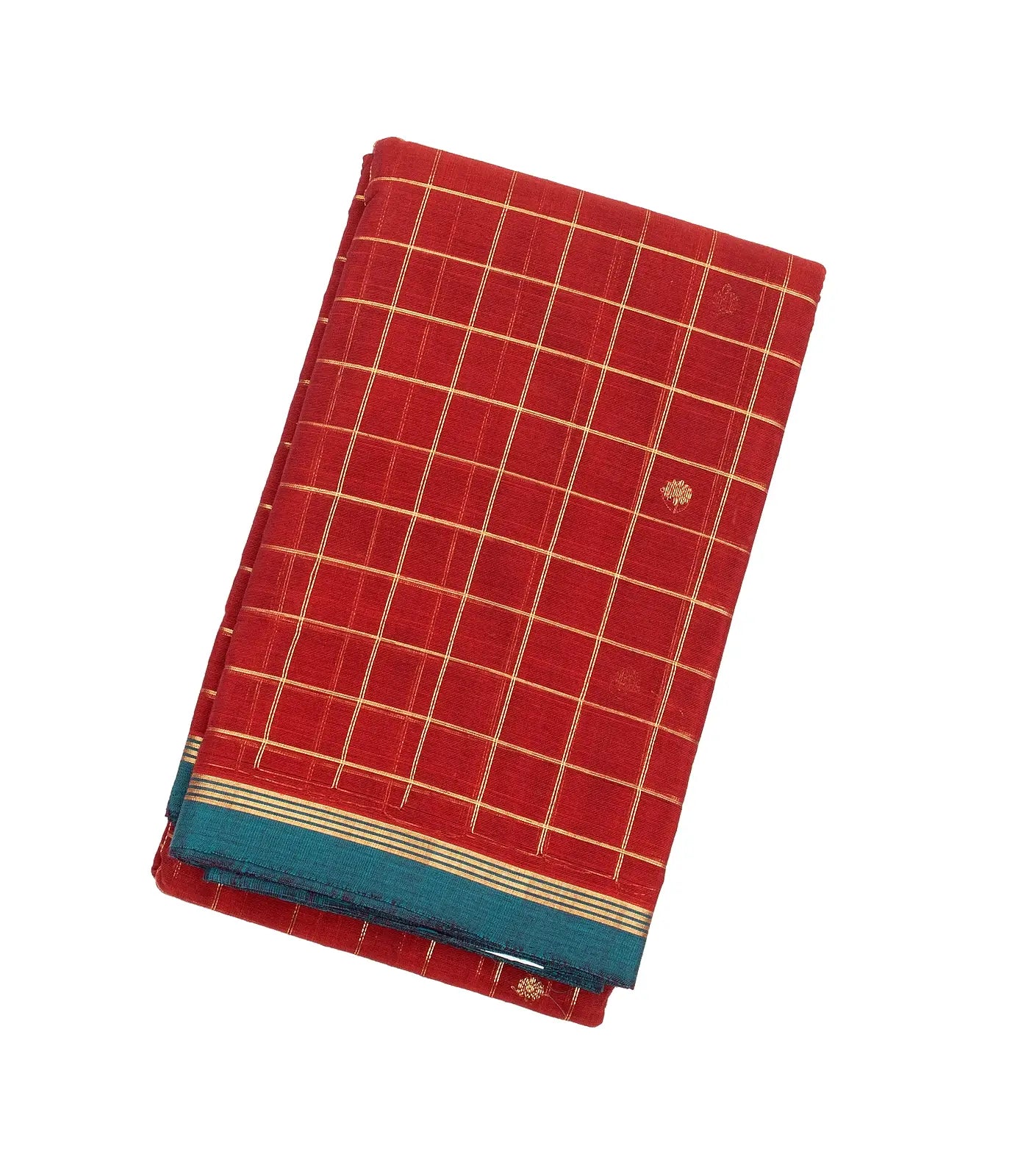 RmKV Red Handloom Kanchi Cotton Saree With Zari Checks