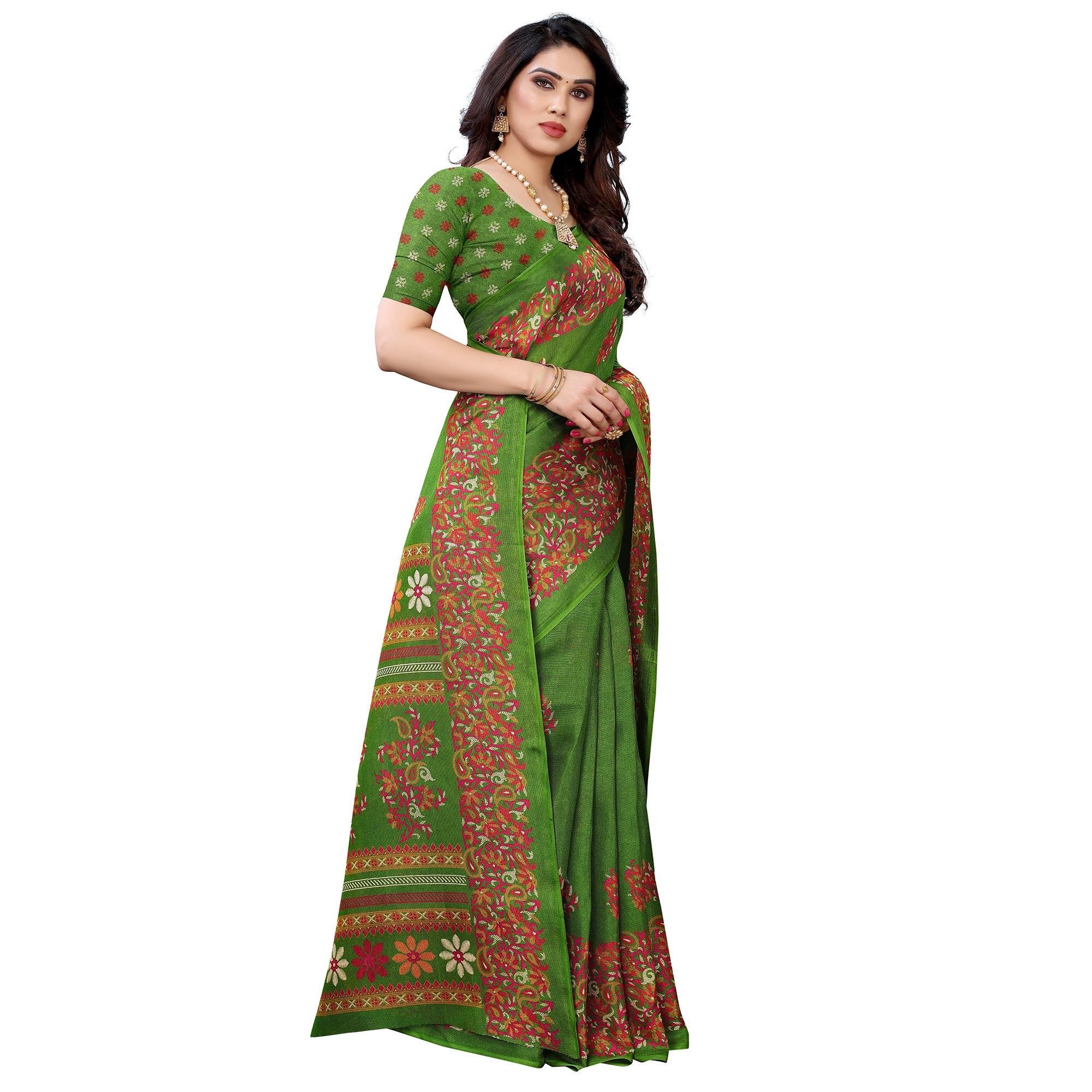 BlackTree green-casual-wear-printed-jute-silk-saree-125452 - view 4