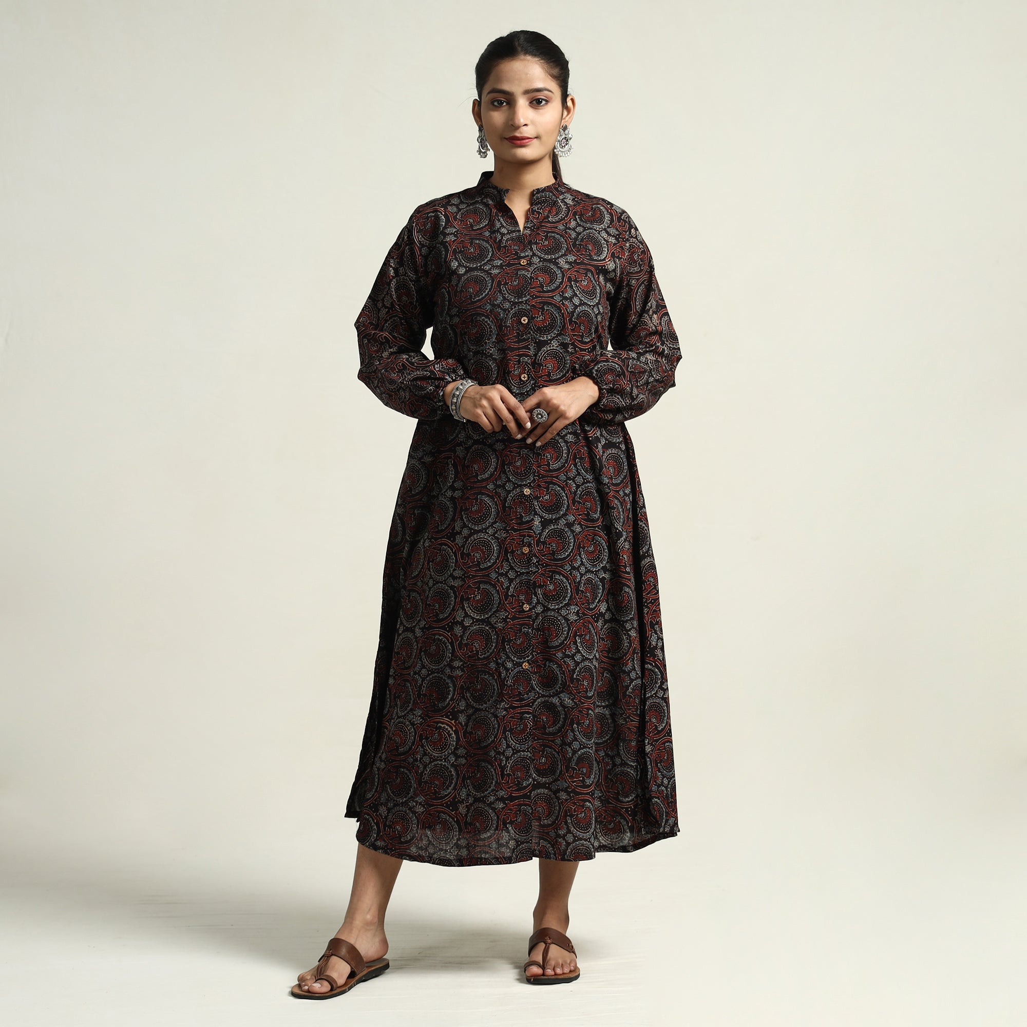 ITOKRI CASUALS Black - Hand Block Print Cotton Ajrakh Dress