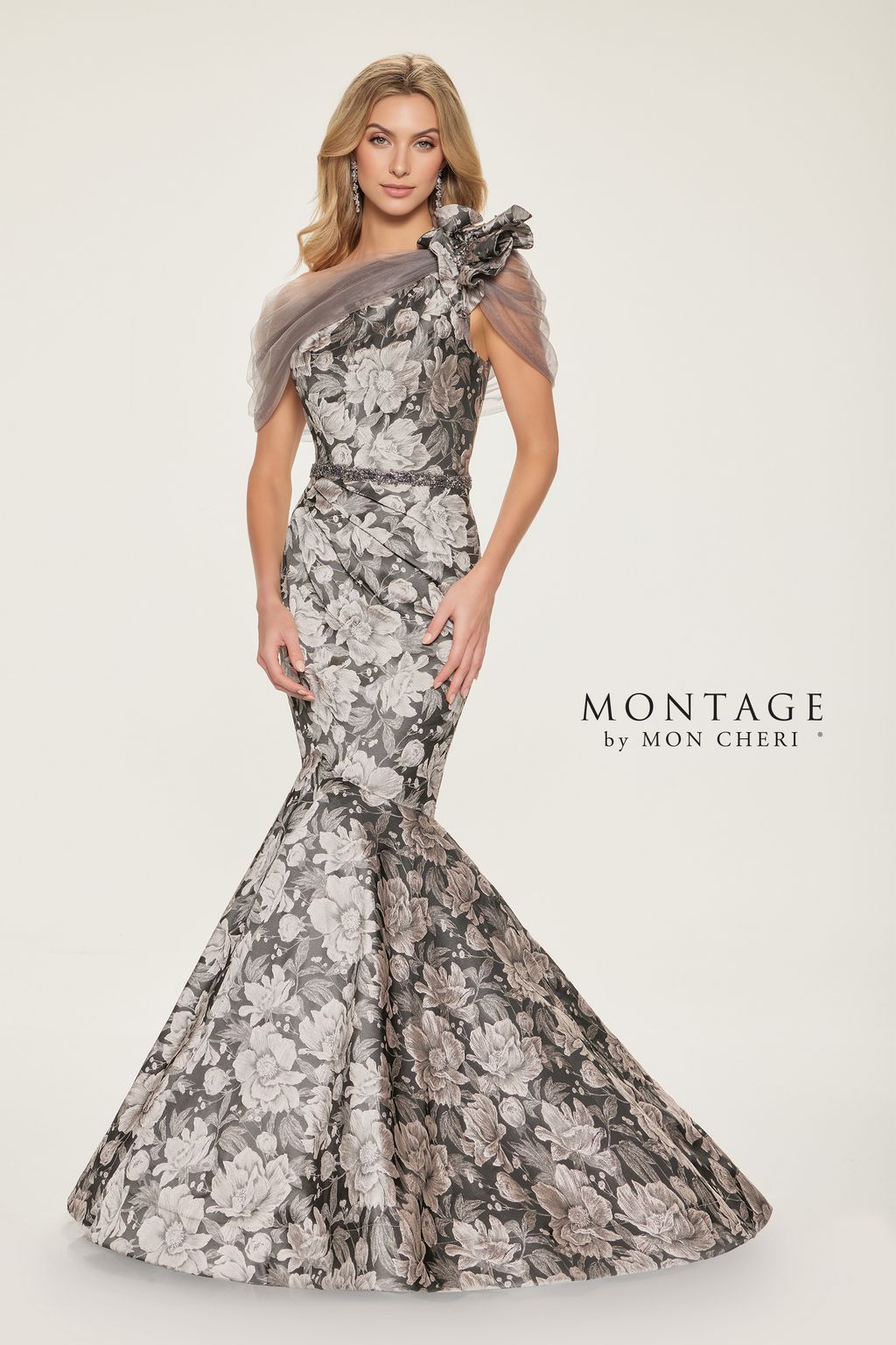 Montage M853 Fitted Long Beaded Belt Formal Dress - view 2