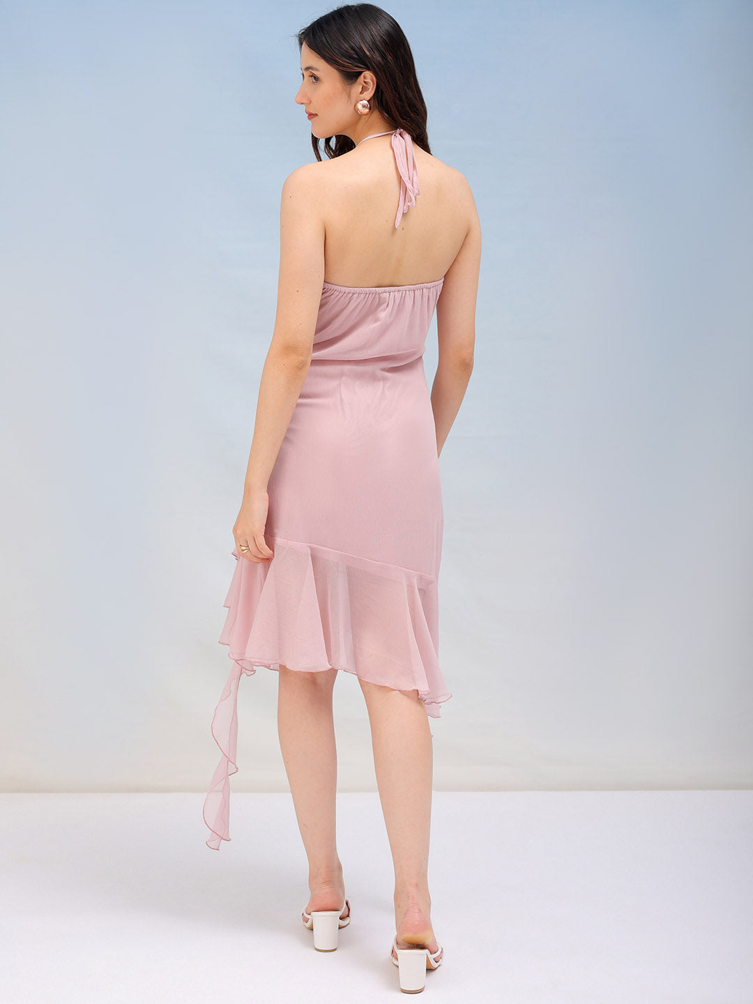 Freehand By The Indian Garage Co Women's Solid Fitted Halter Neck Ruffle Dress - view 3
