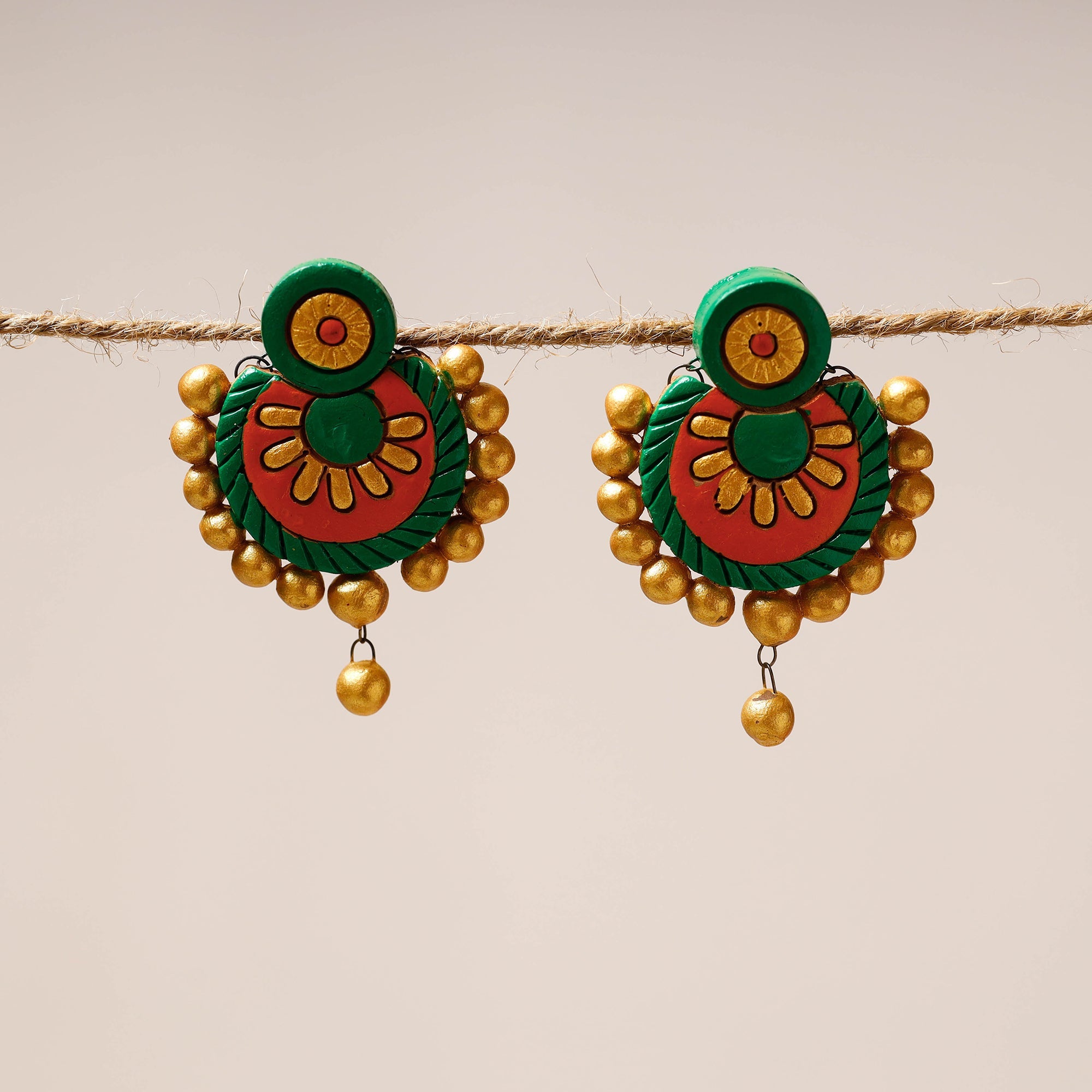 KHUSHBASH - HAPPY LOOM OF EAST Bishnupur Handpainted Terracotta Stud Earrings