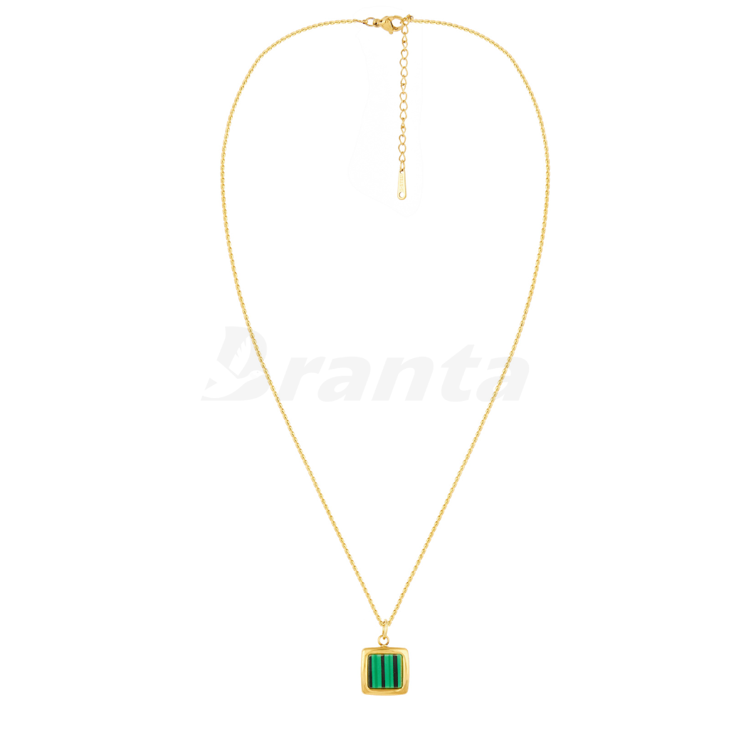Branta Gold Malachite Green Square Charm Pendant Necklace - view 2