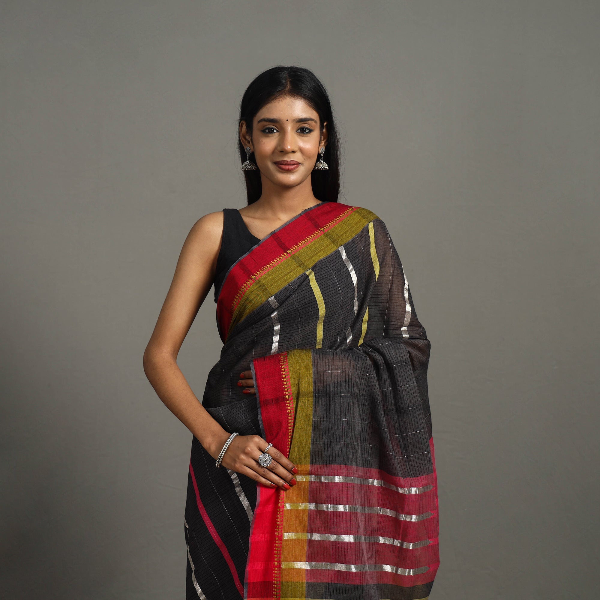 CREYO Black - Zari Work Cotton Handloom Saree 30 - view 4