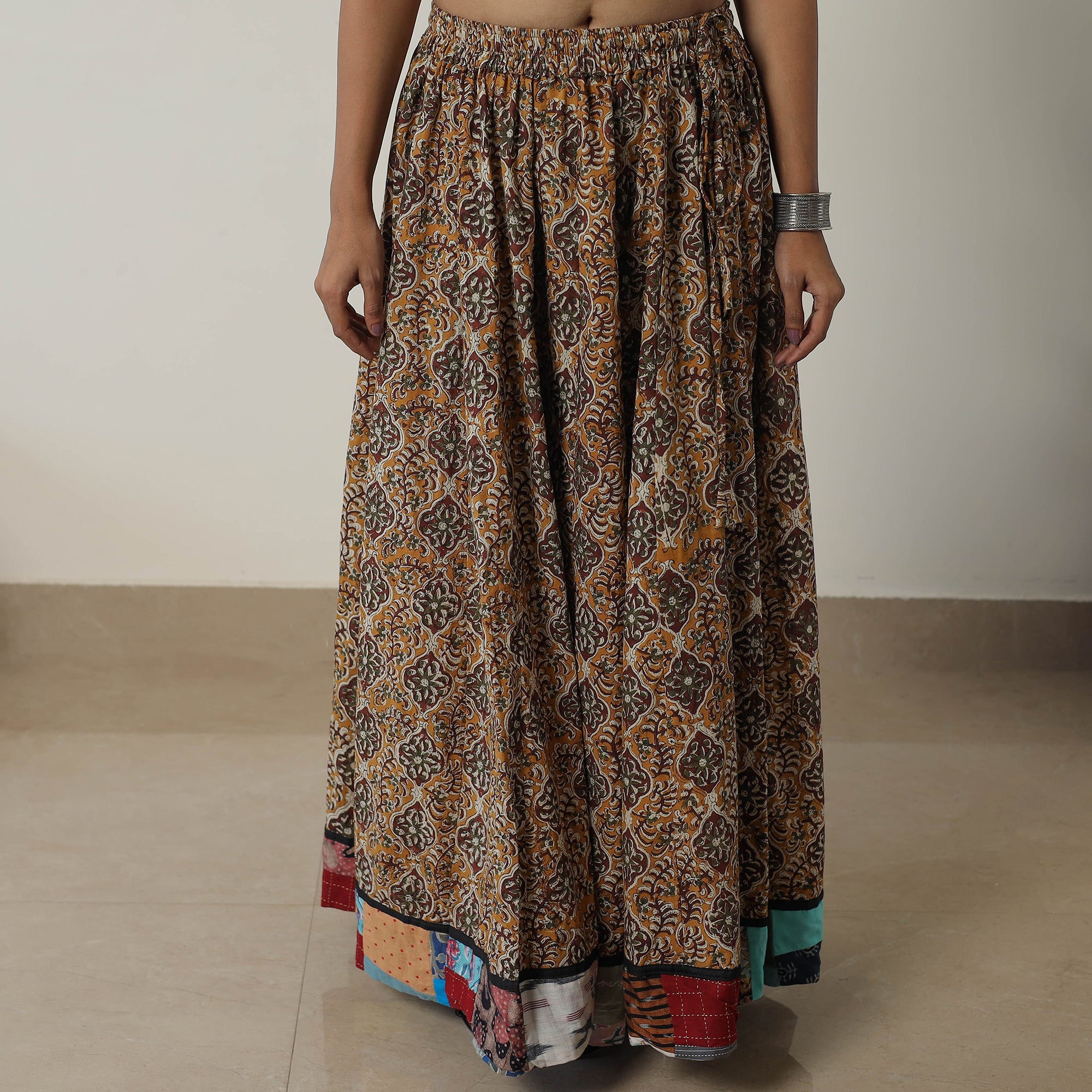 NOORI BAZAR Brown - Bagru Block Printed 24 Kali Patchwork Cotton Long Skirt 25 - view 3