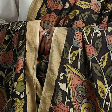 SOUTH KARGHA Black - Mangalagiri Cotton Handpainted Pen Work Kalamkari Dupatta 07 - view 5