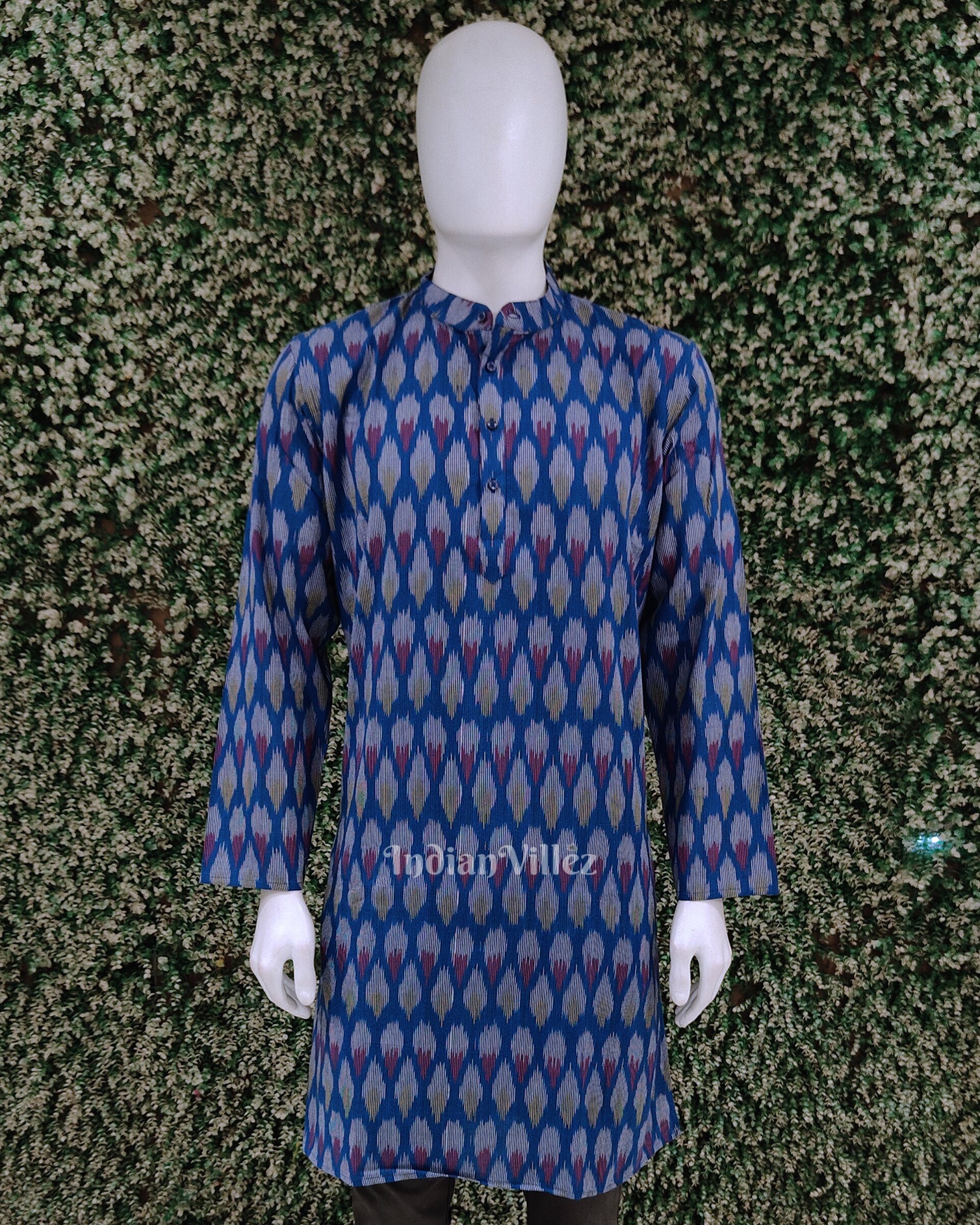IndianVillèz Blue Pochampally Ikat Cotton Kurta for Men