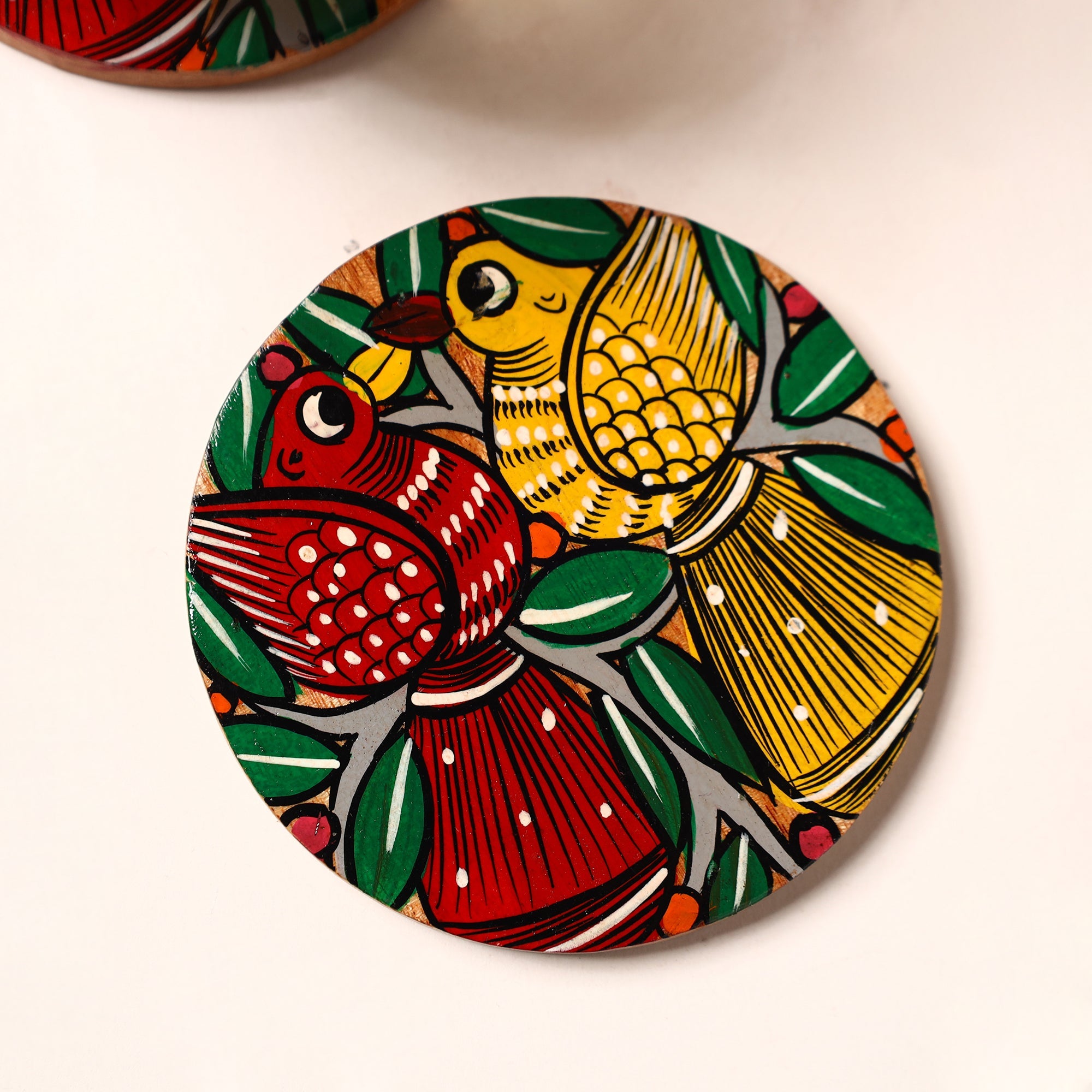 ITOKRI CRAFTS INITIATIVE Bengal Patua Handpainted Akashmoni Wooden Coasters (Set of 4) 19 - view 2