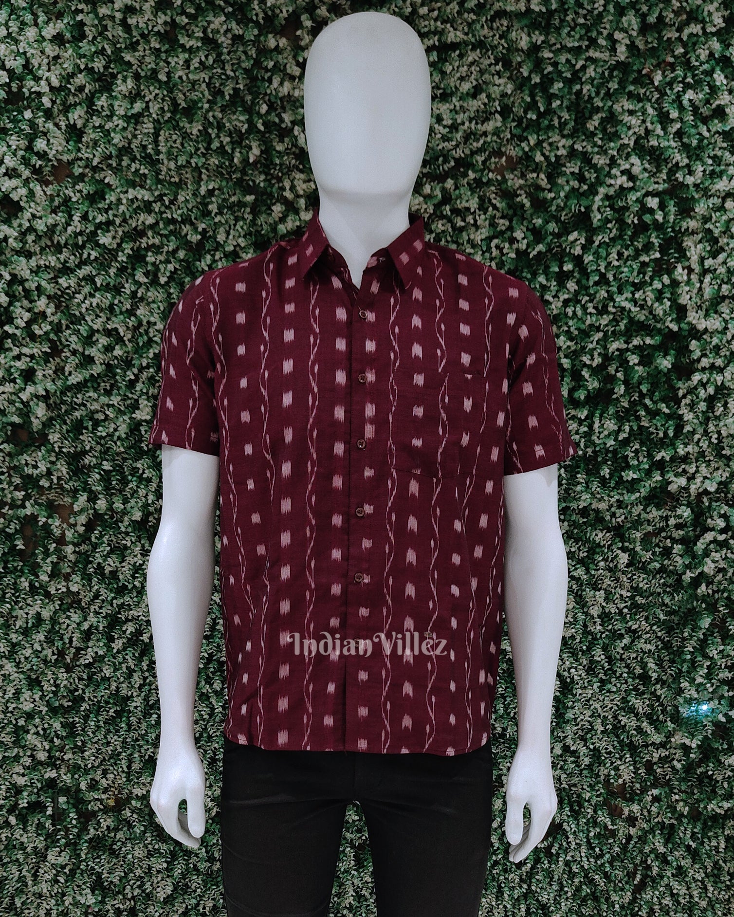 IndianVillèz Purple Mayur Chandrika Odisha Ikat Cotton Half Sleeve Shirt for Men