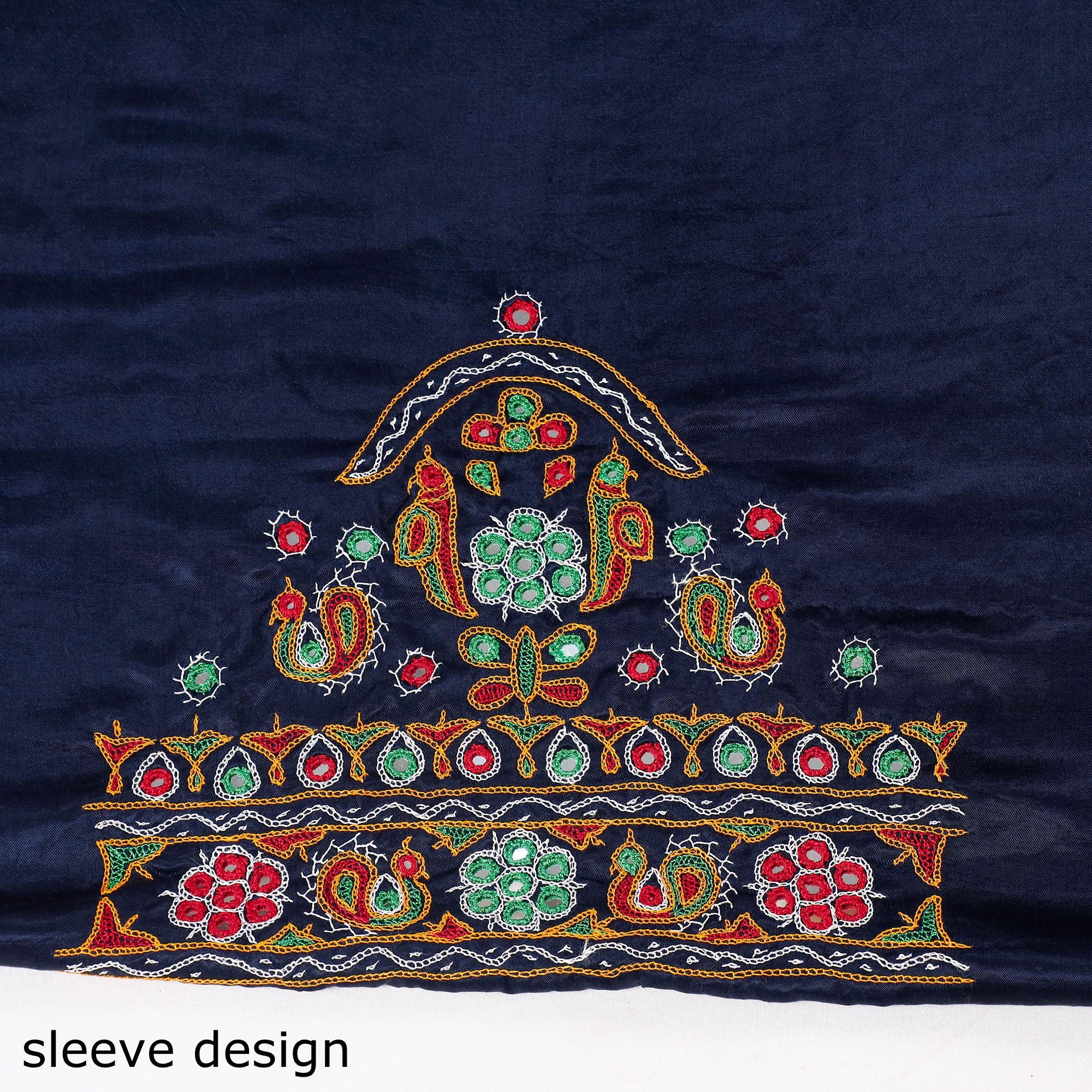 KACHCHH JI CHHAAP Blue - Ahir Hand Embroidery Kutch Mirror Work Mashru Silk Blouse Piece - view 4