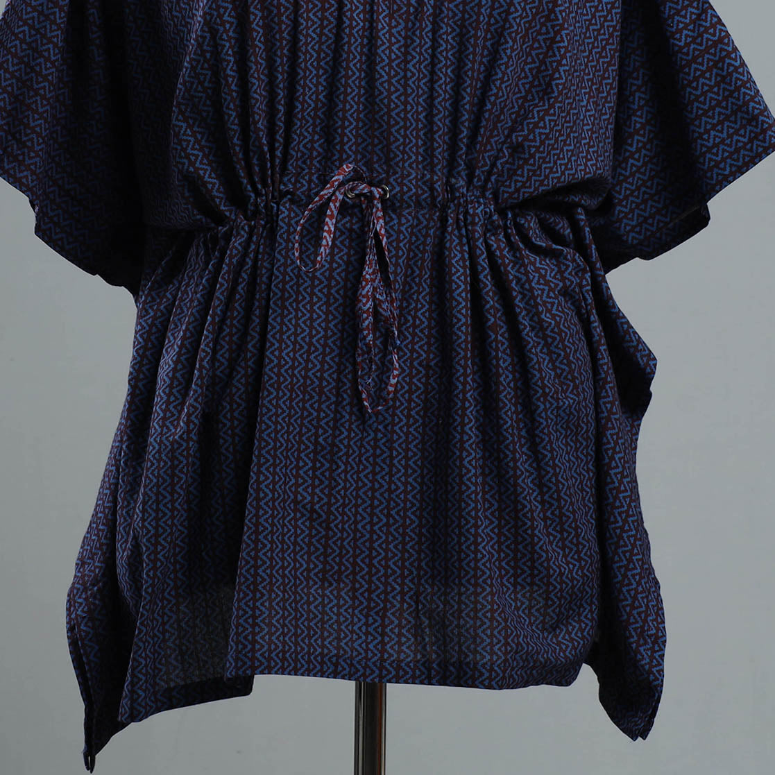 ITOKRI CASUALS Blue - Bagh Block Printed Cotton Kaftan with Tie-Up Waist (Short) - view 2