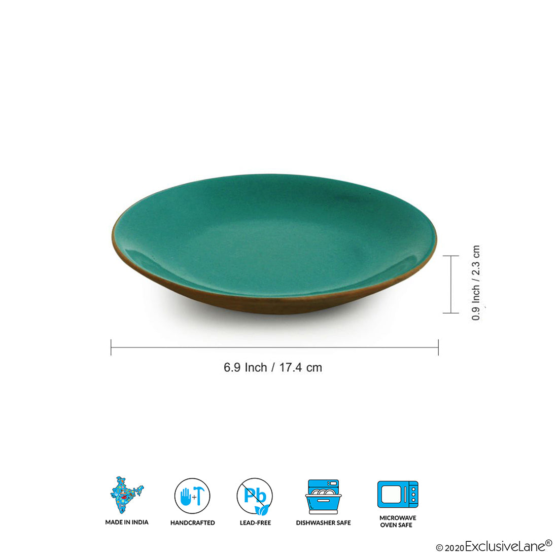 EXCLUSIVELANE 'Earthen Turquoise' Hand Glazed Side/Quarter Plates In Ceramic (Set of 6, Microwave Safe) - view 5