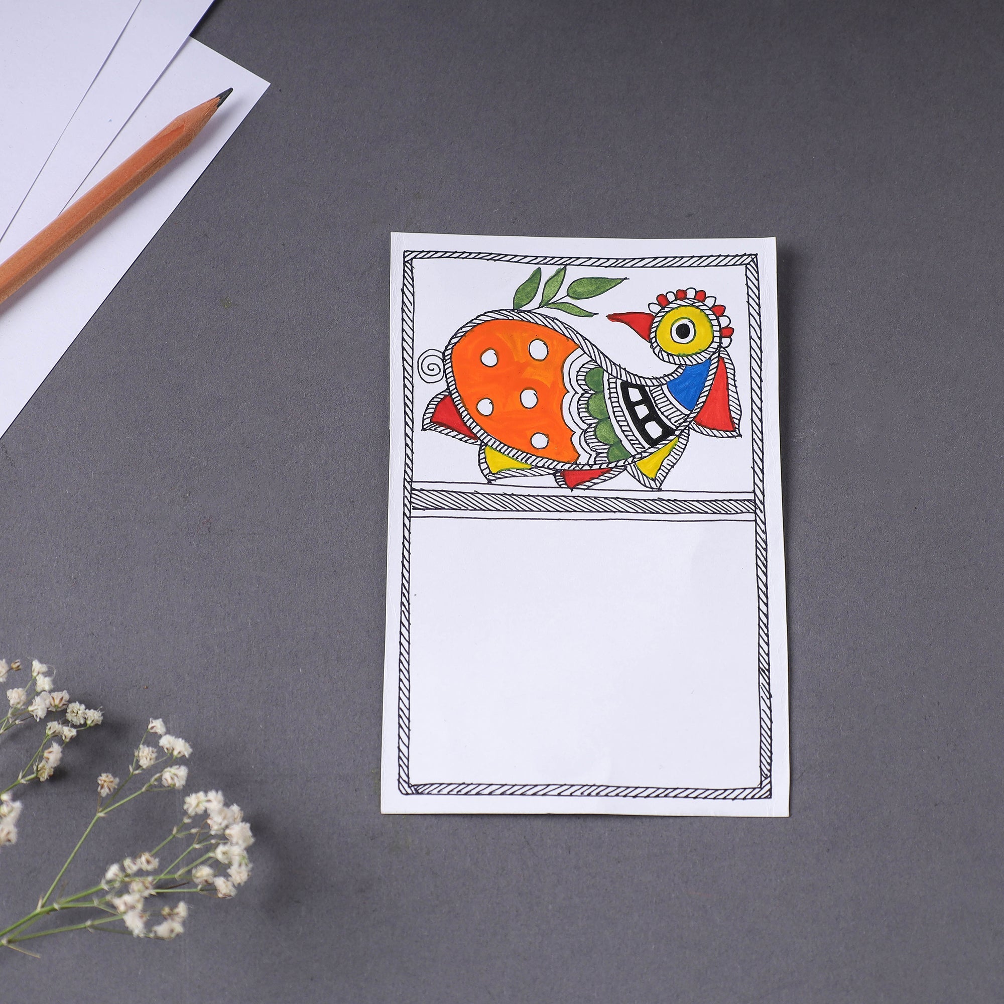 ITOKRI CRAFTS INITIATIVE Assorted - Madhubani Handpainted Post Card (3.5 x 5.5 in)