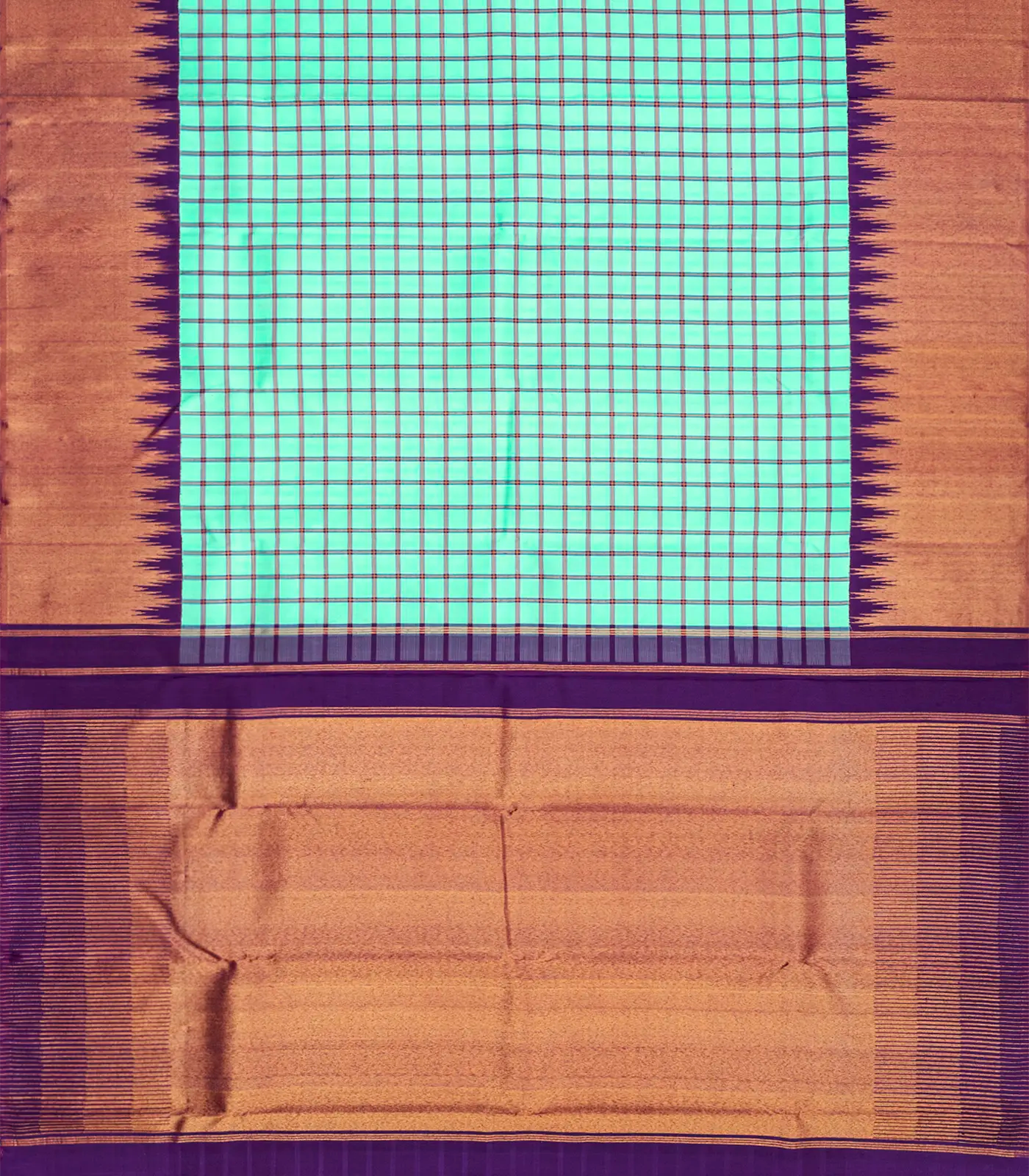 RmKV Aquamarine Handloom Kanchipuram Korvai Silk Saree With Checks-Aquamarine - view 2